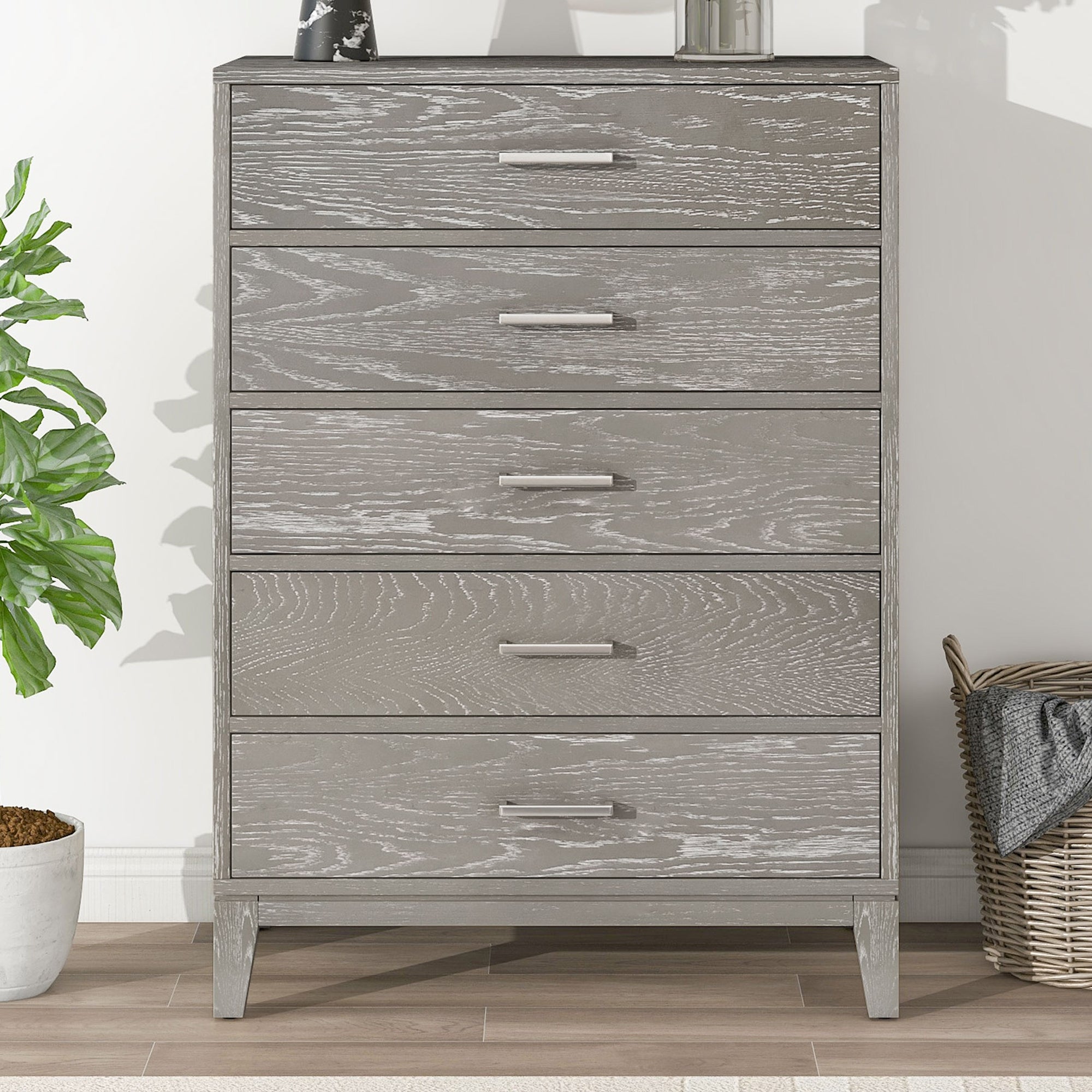 Modern Concise Style Solid Wood Grey Five-Drawer Chest - - 37357530 - Mycitystee