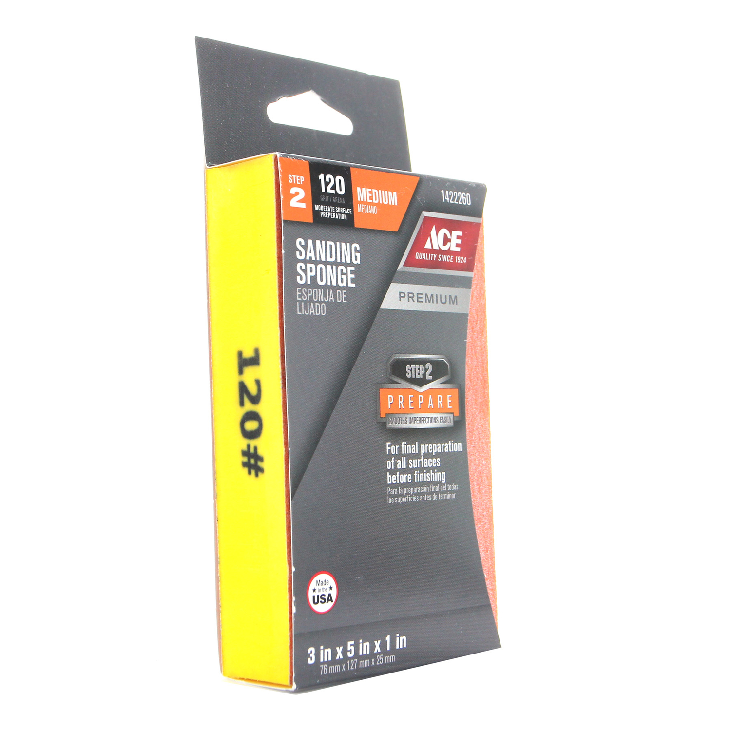 Ace 5 in. L X 3 in. W X 1 in. 120 Grit Fine Block Sanding Sponge - Mycitystee
