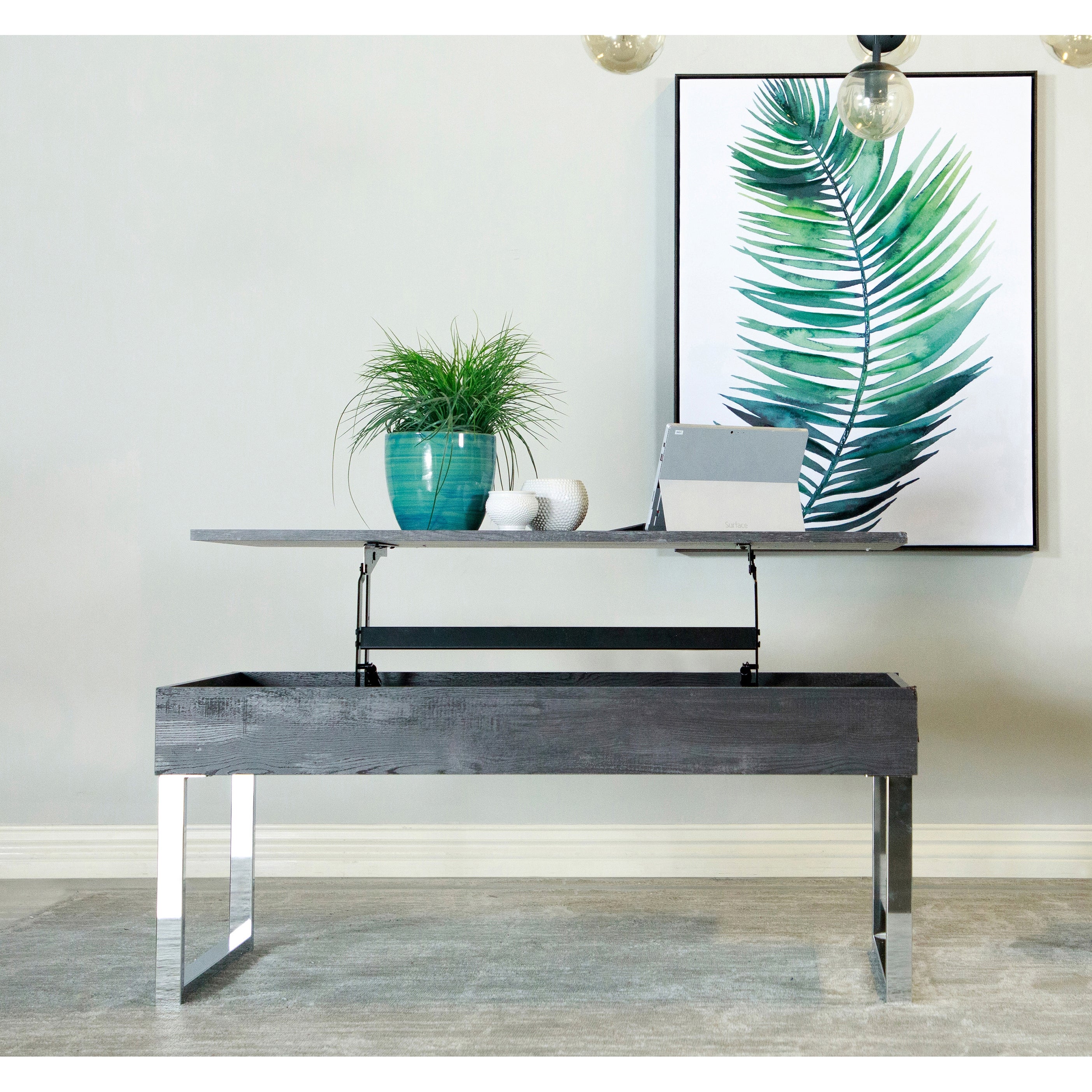 Coaster Furniture Baines Dark Charcoal and Chrome Lift Top Storage Coffee Table - Mycitystee