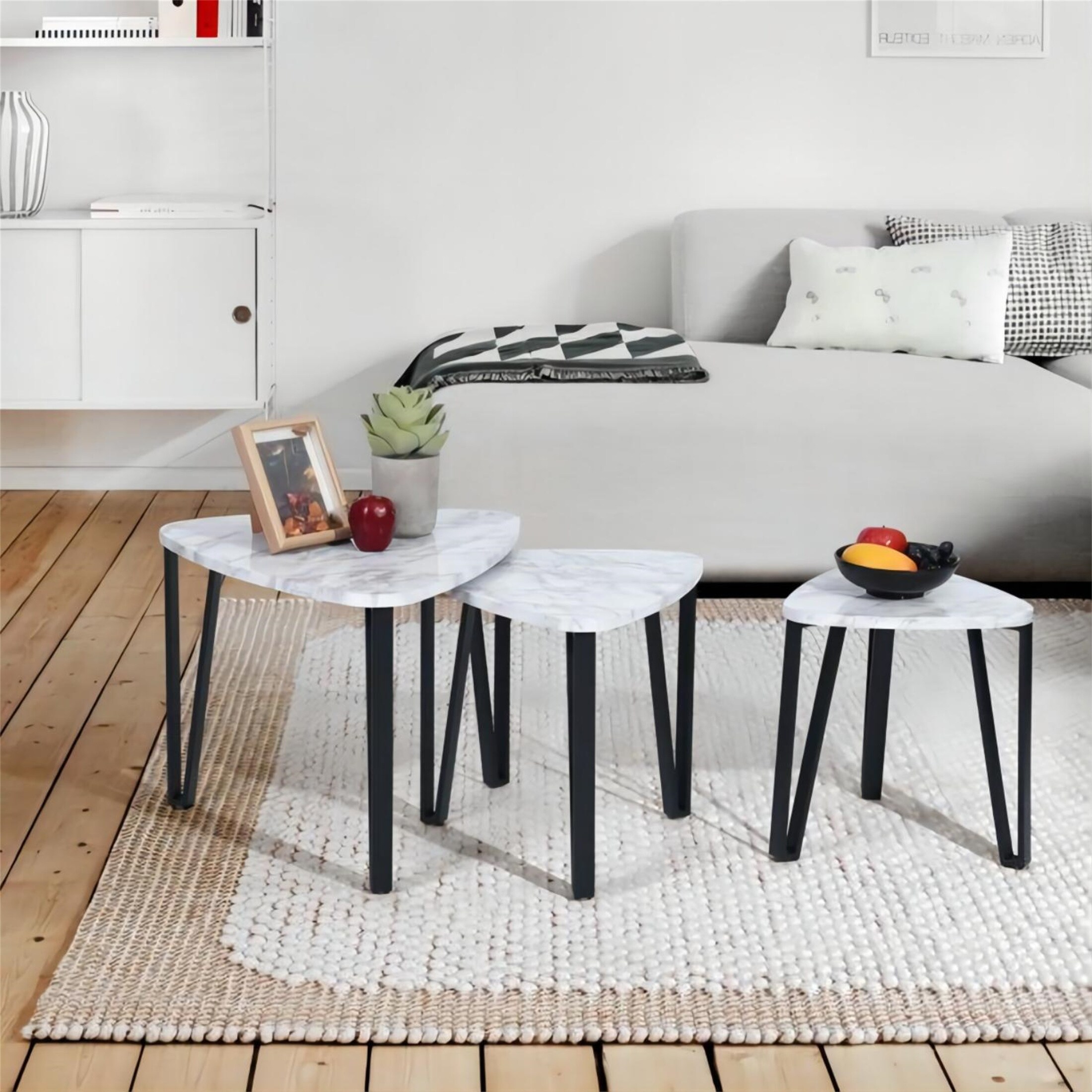 Nesting Coffee Table Stacking Side Tables Metal Frame (Set of 3) - Mycitystee