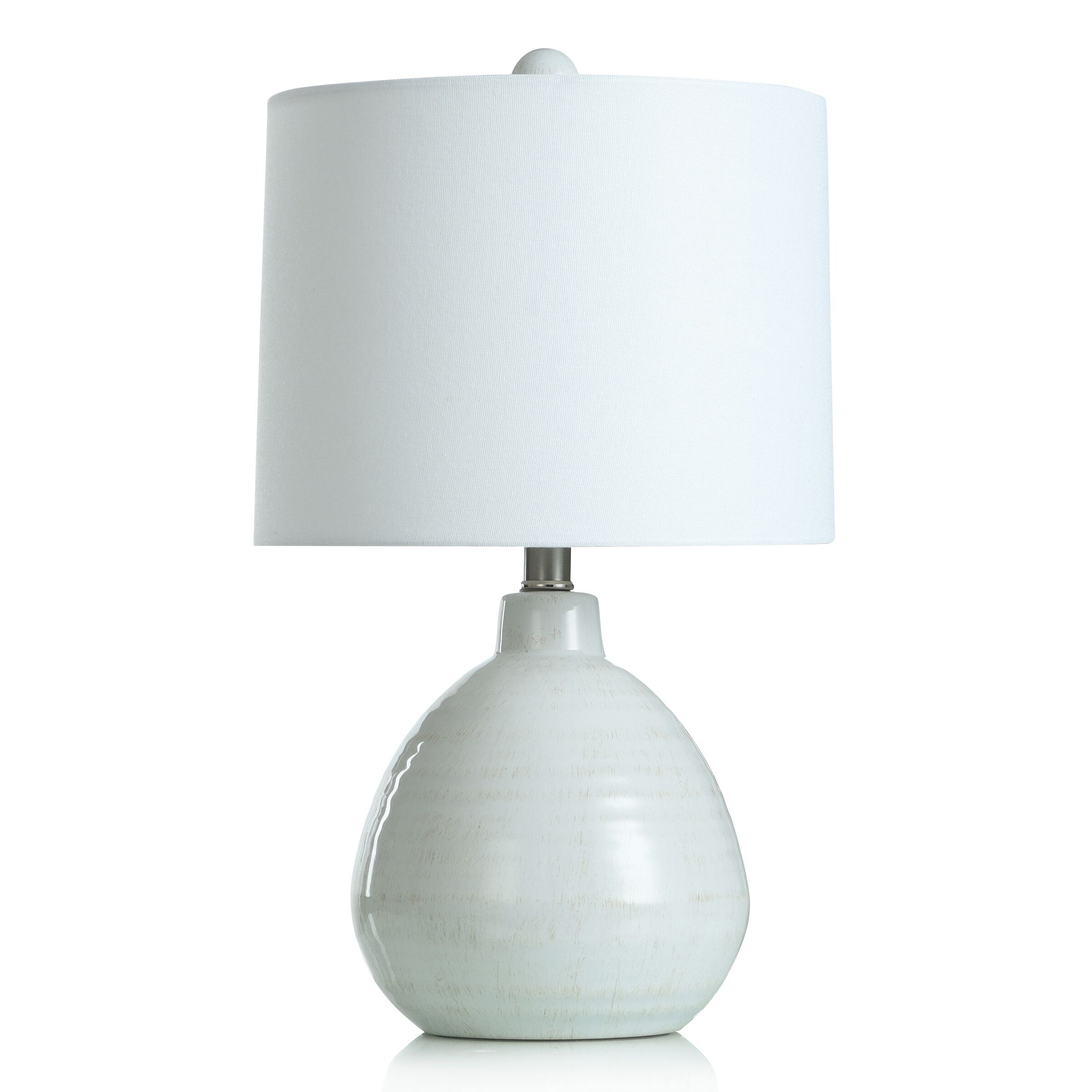 Ceramic Table Lamp with Natural Linen Hardback Shade - White Glazed - 12