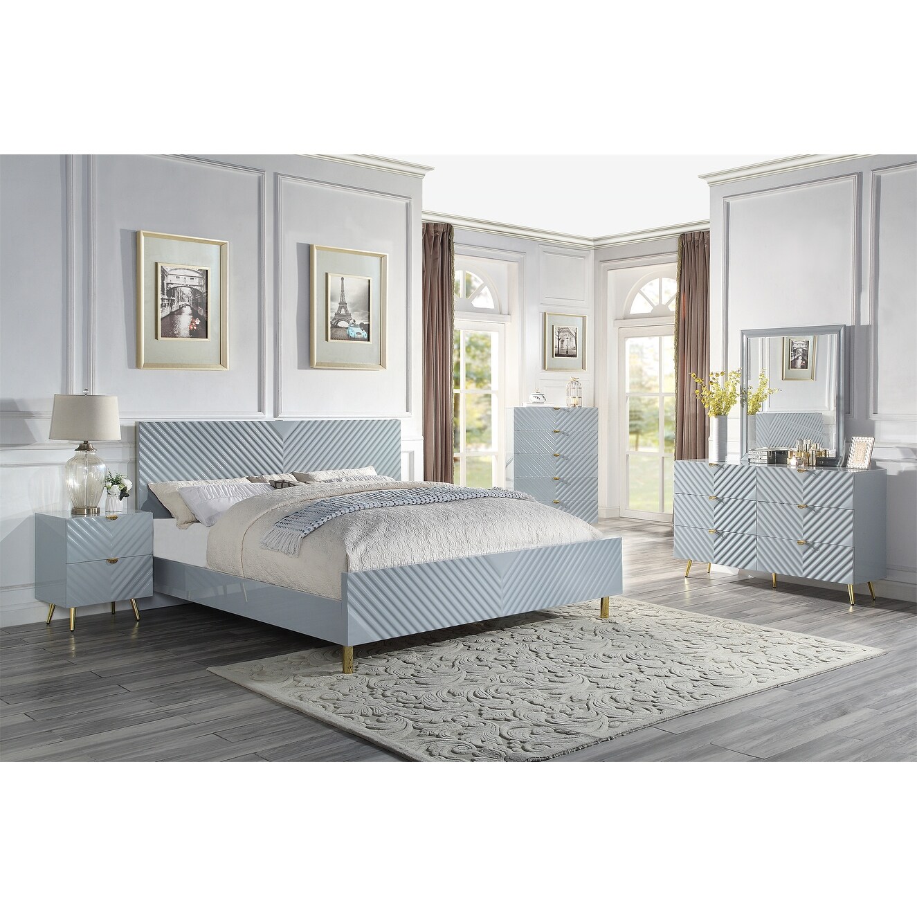 Gaines Chest， Gray High Gloss Finish - - 37218250 - Mycitystee