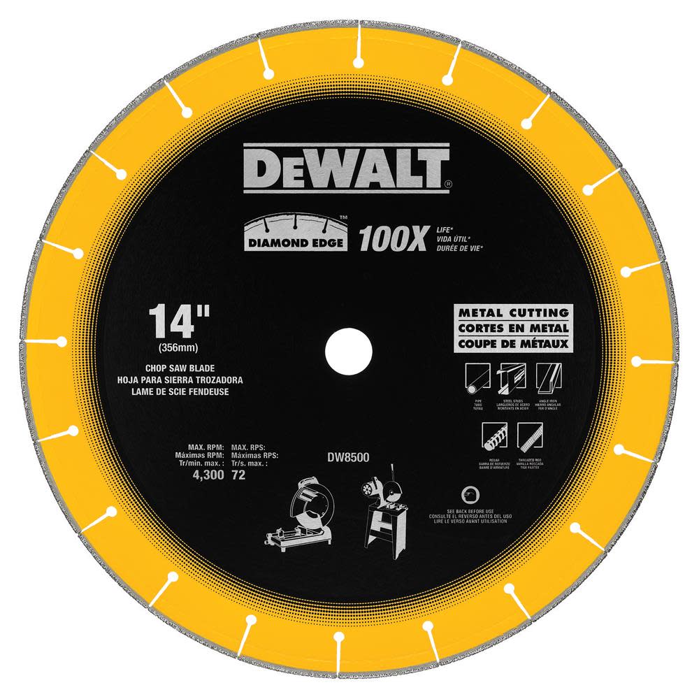 DEWALT 14 In. x 7/64 In. x 1 In. Diamond Edge Chop Saw Blade DW8500 from DEWALT - Mycitystee