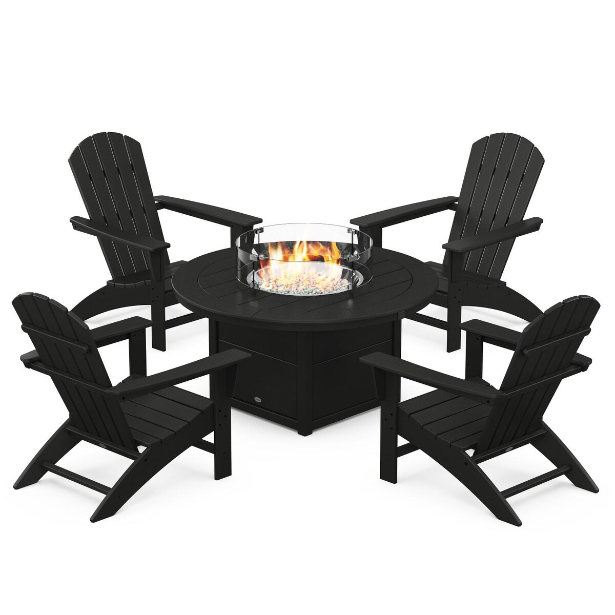 POLYWOOD Nautical 5-Piece Adirondack Chair Conversation Set w/ Fire Pit Table - Mycitystee