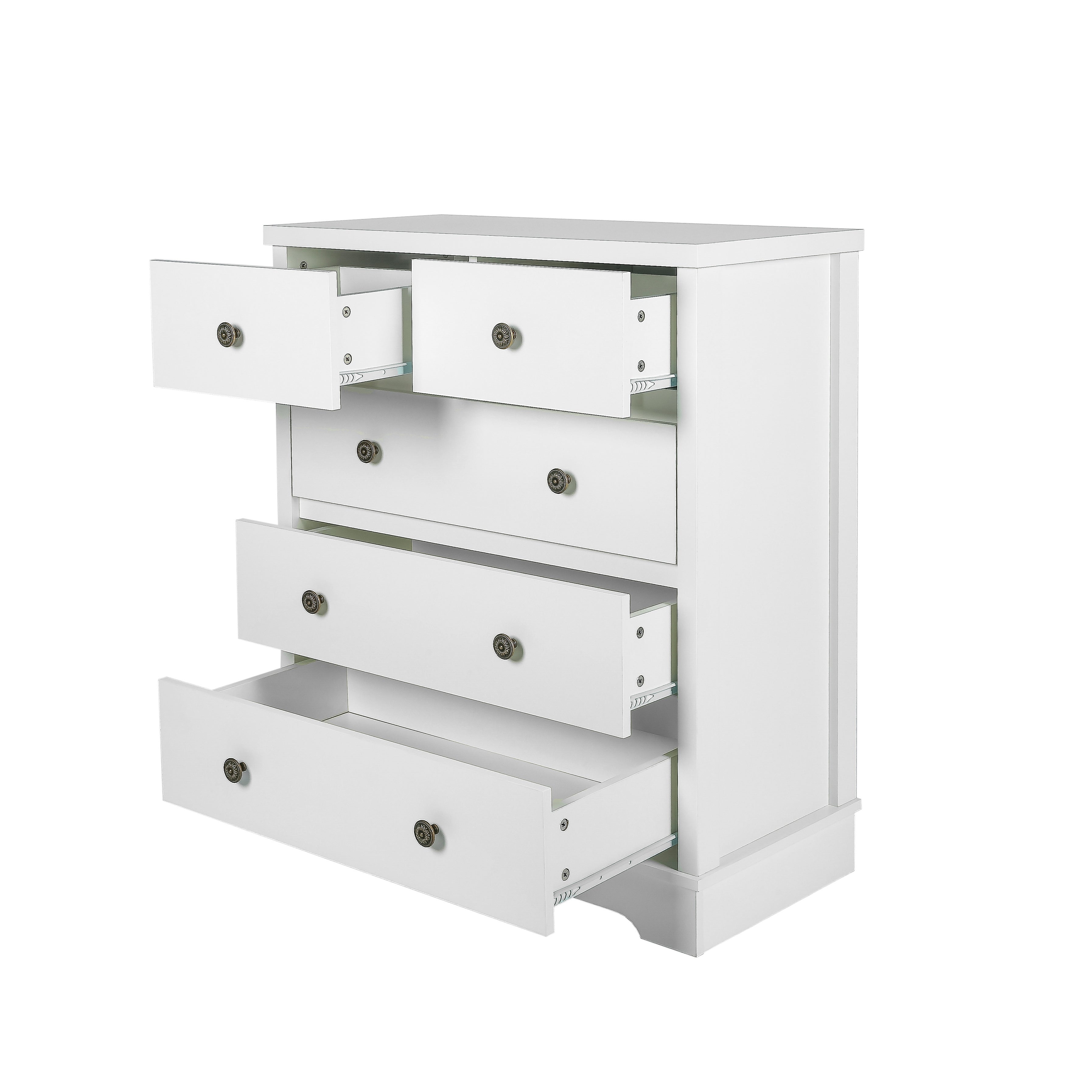 White color 5 drawers chest of drawer，Tallboy for bedroom - - 37857279 - Mycitystee