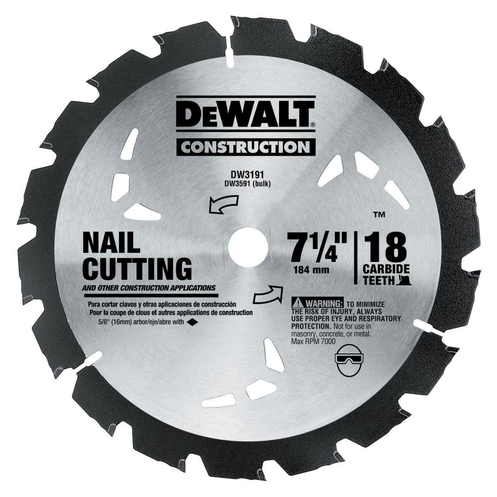 DEWALT Series 20 7-1/4 in. 18T Nail Cutting Circular Saw Blade DW3191 from DEWALT - Mycitystee