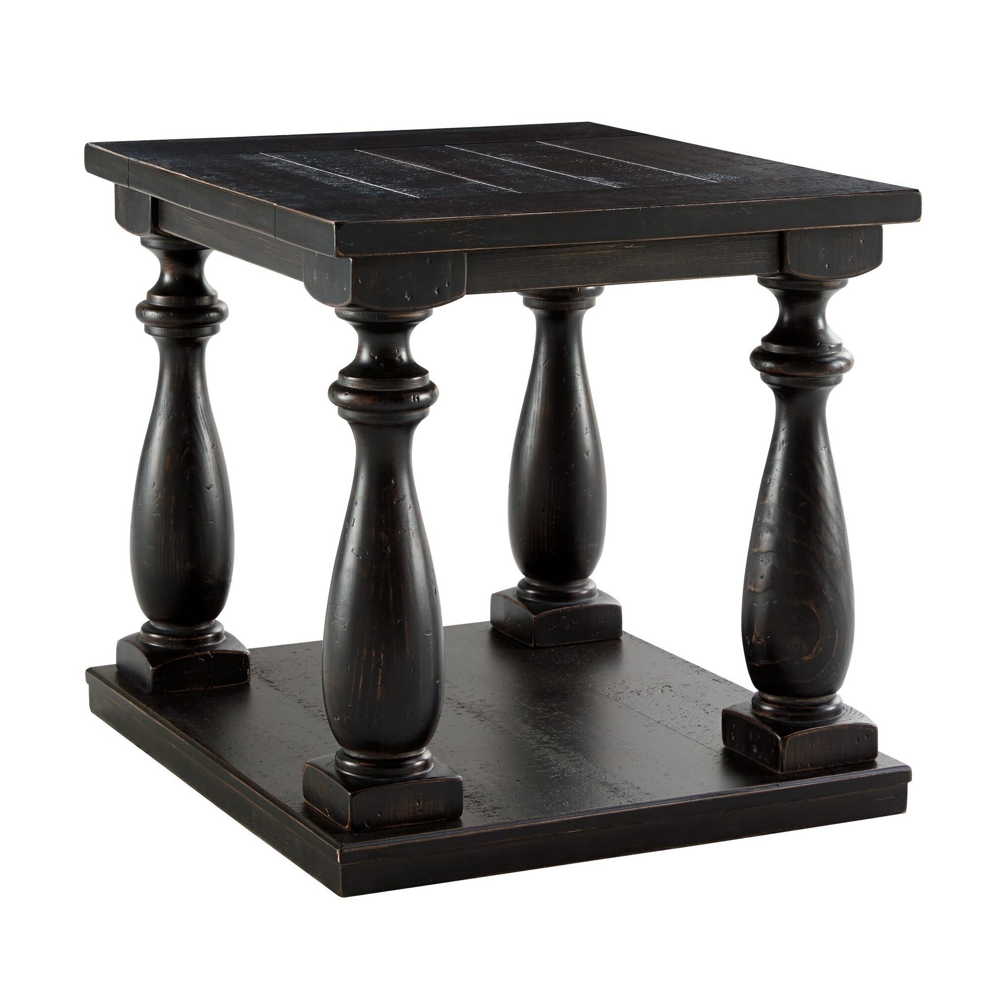 Plank Style Wooden End Table with Turned Legs and Open Bottom Shelf， Black - Mycitystee