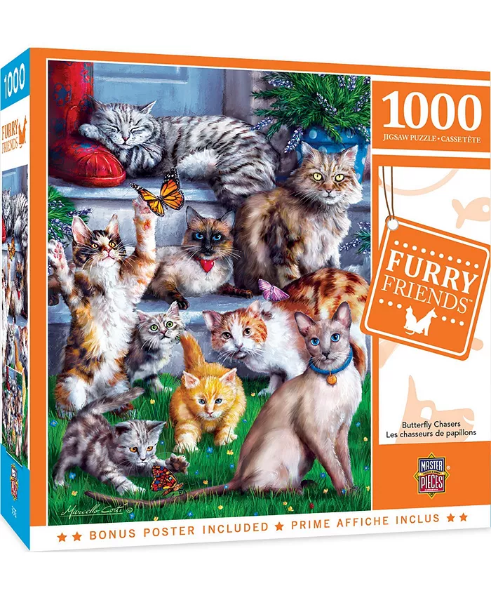 MasterPieces Puzzles Furry Friends - Butterfly Chasers 1000 Piece Adult Jigsaw Puzzle - Mycitystee