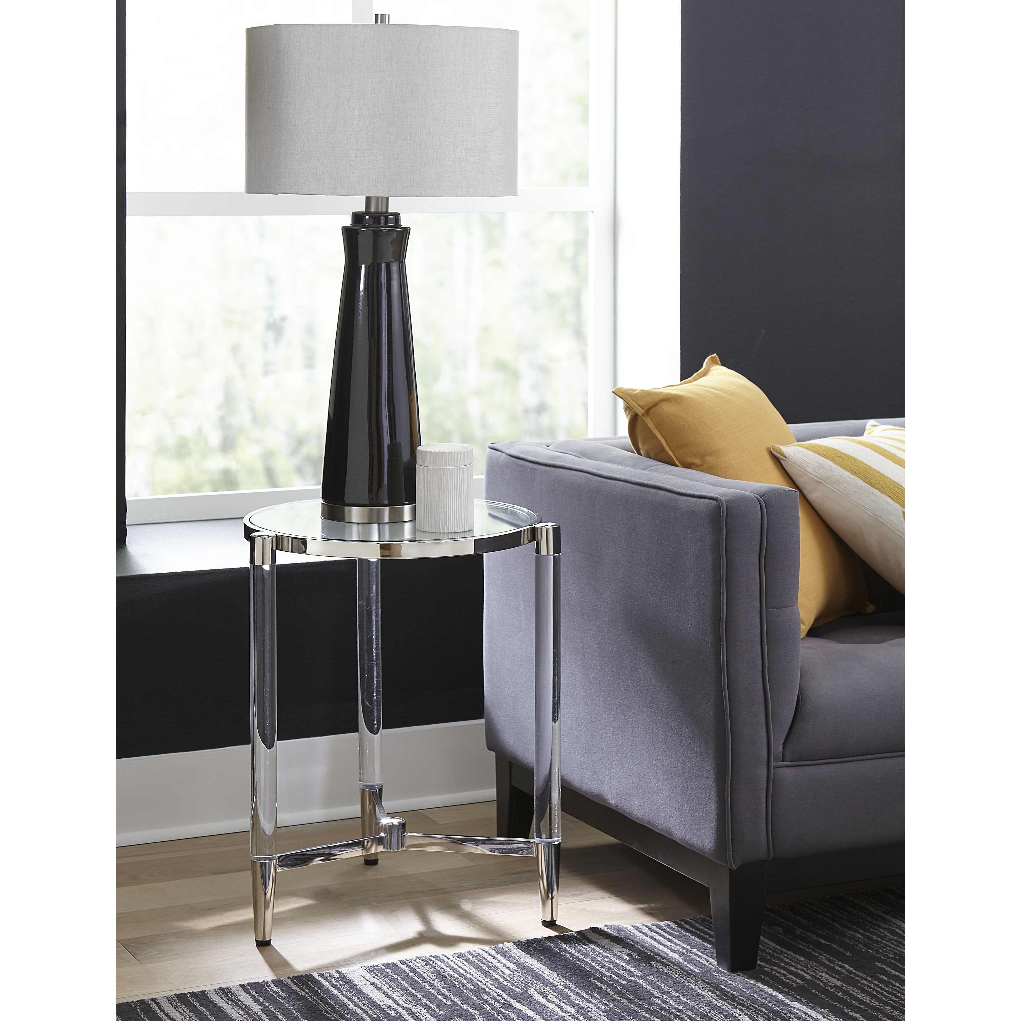 Marilyn Glass Top and Steel Base Round End Table - Mycitystee