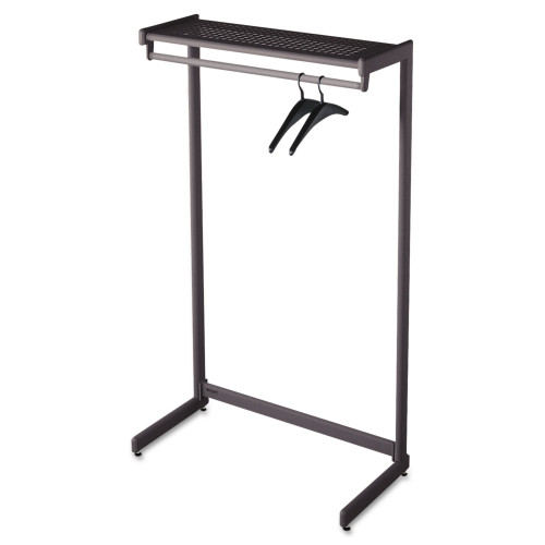 Quartet Single-Side Garment Rack with Shelf， Powder Coated Textured Steel， 48w x 18.5d x 61.5h， Black (20214) - Mycitystee