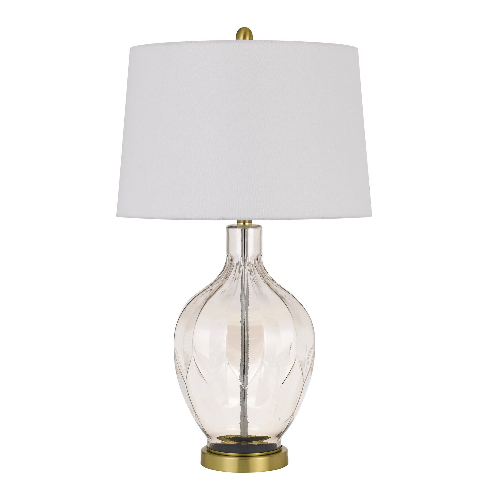 29 Inch Glass Table Lamp with Dimmer， Round， Clear and Brass - Mycitystee