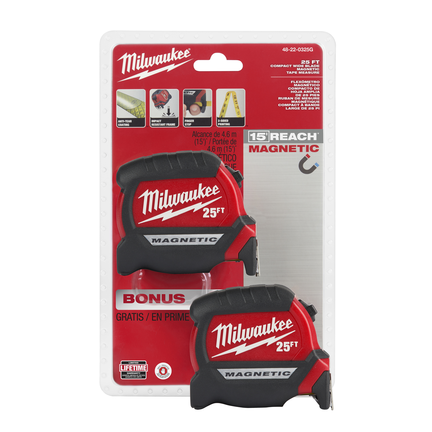 Milwaukee 25 ft. L X 1 in. W Compact Wide Blade Magnetic Tape Measure 2 pk - Mycitystee