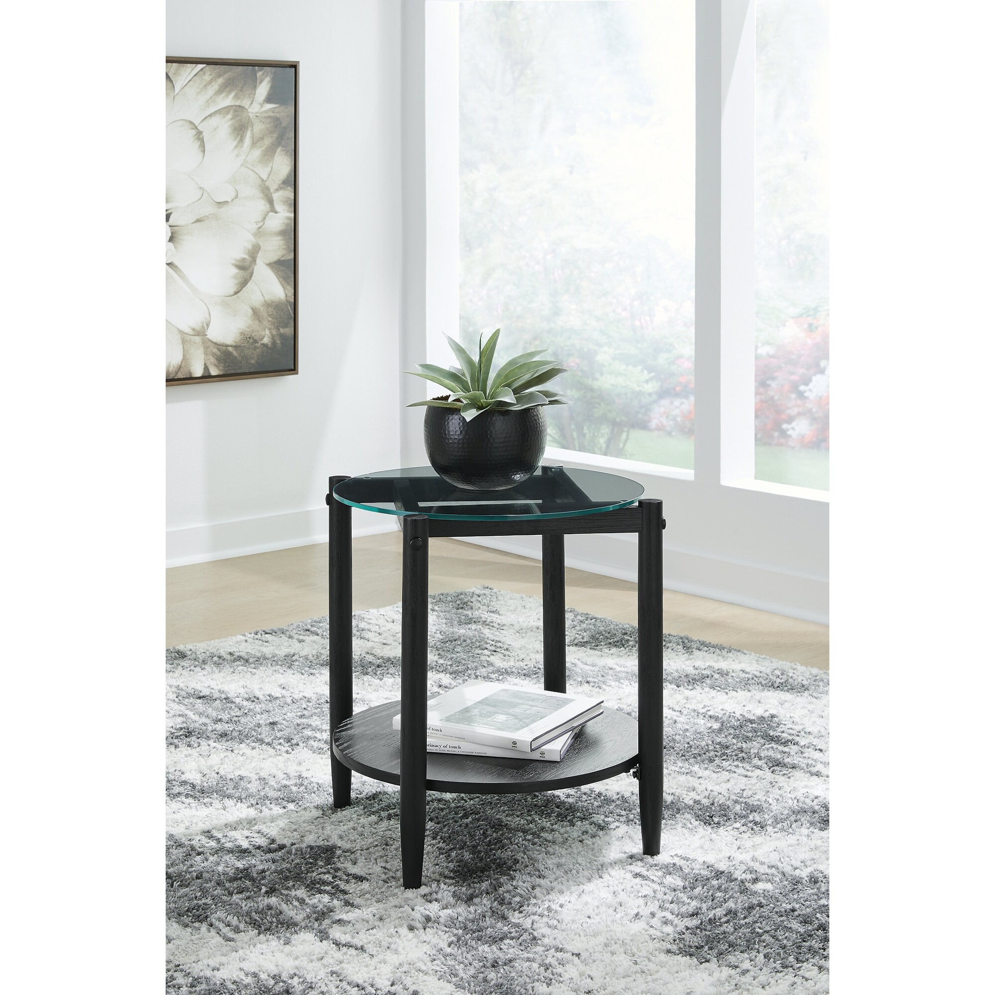Signature Design by Ashley Westmoro Black/Clear Round End Table - Mycitystee