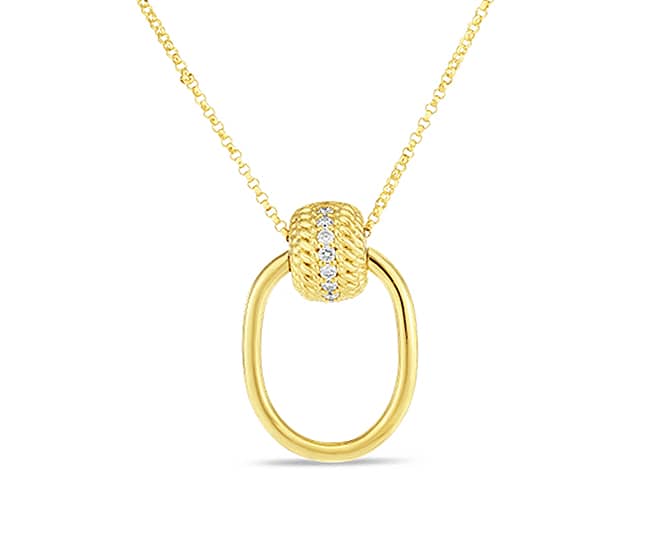 Roberto Coin 18K Yellow Gold Opera Doorknocker w/ Diamond Accent Pendant Necklace - Mycitystee