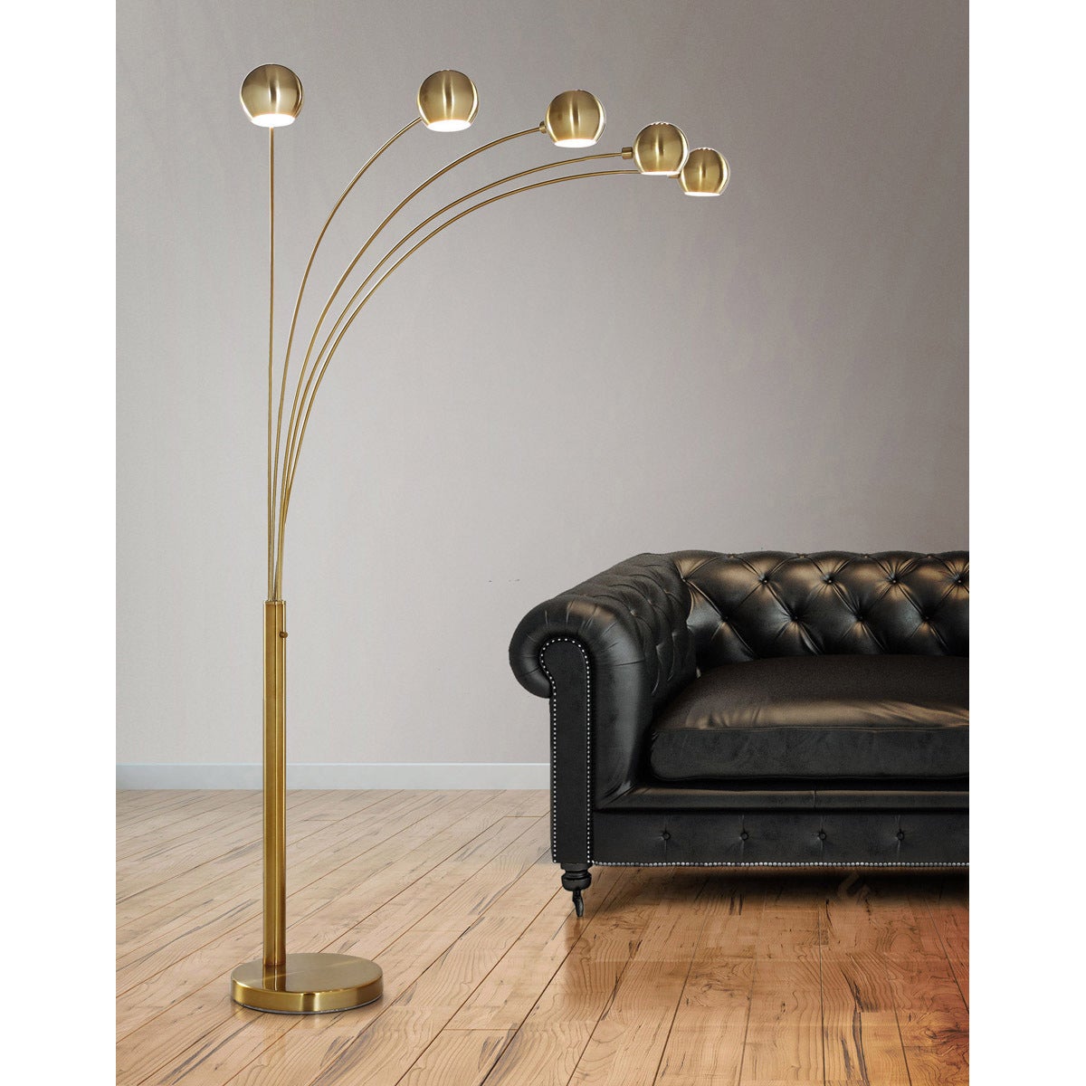 Orbs 5-light Dimmable Arch Floor Lamp - Antique Brass - Mycitystee