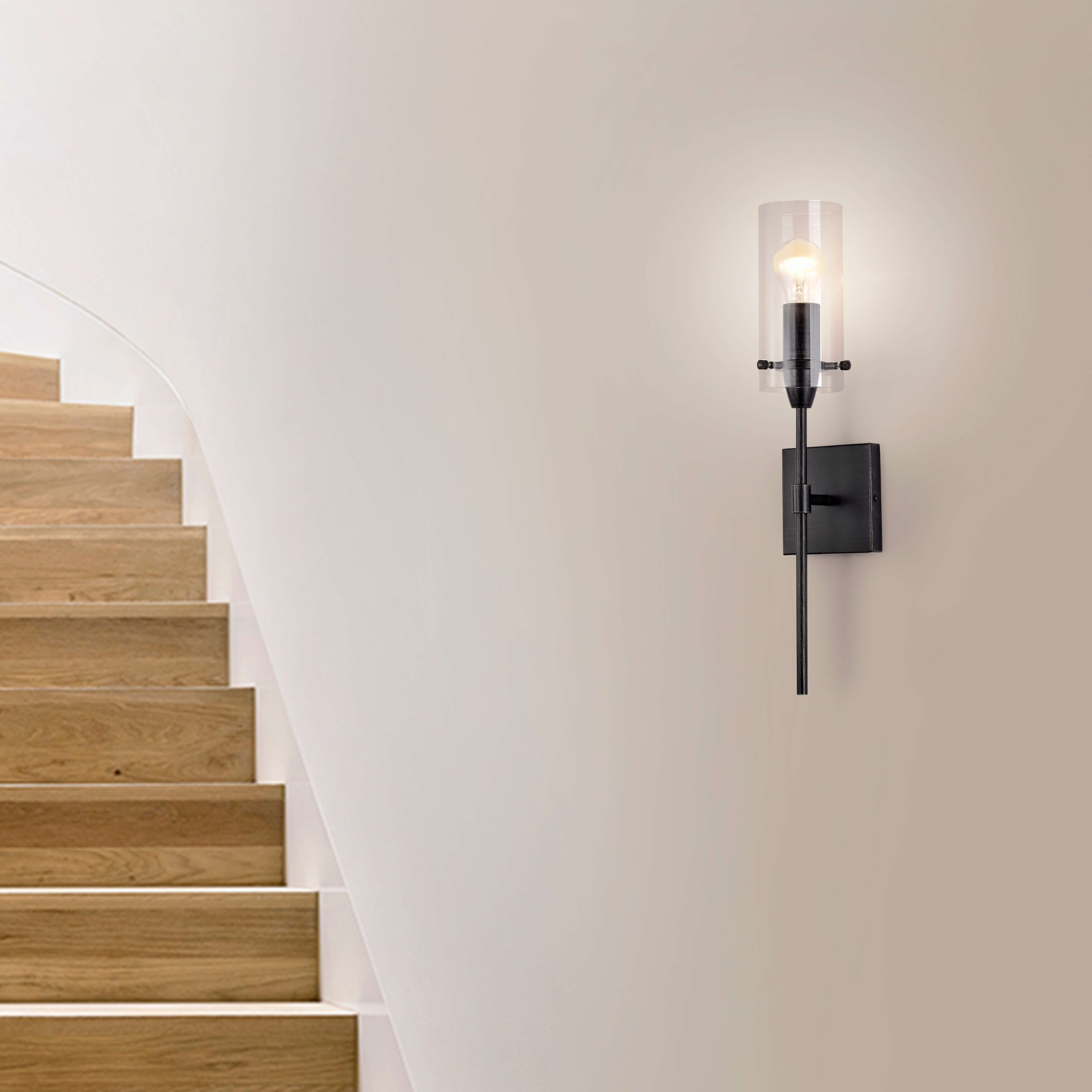 Alfreda 1 Light Antique Black Wall Sconce with Clear Glass Cylinder - Mycitystee