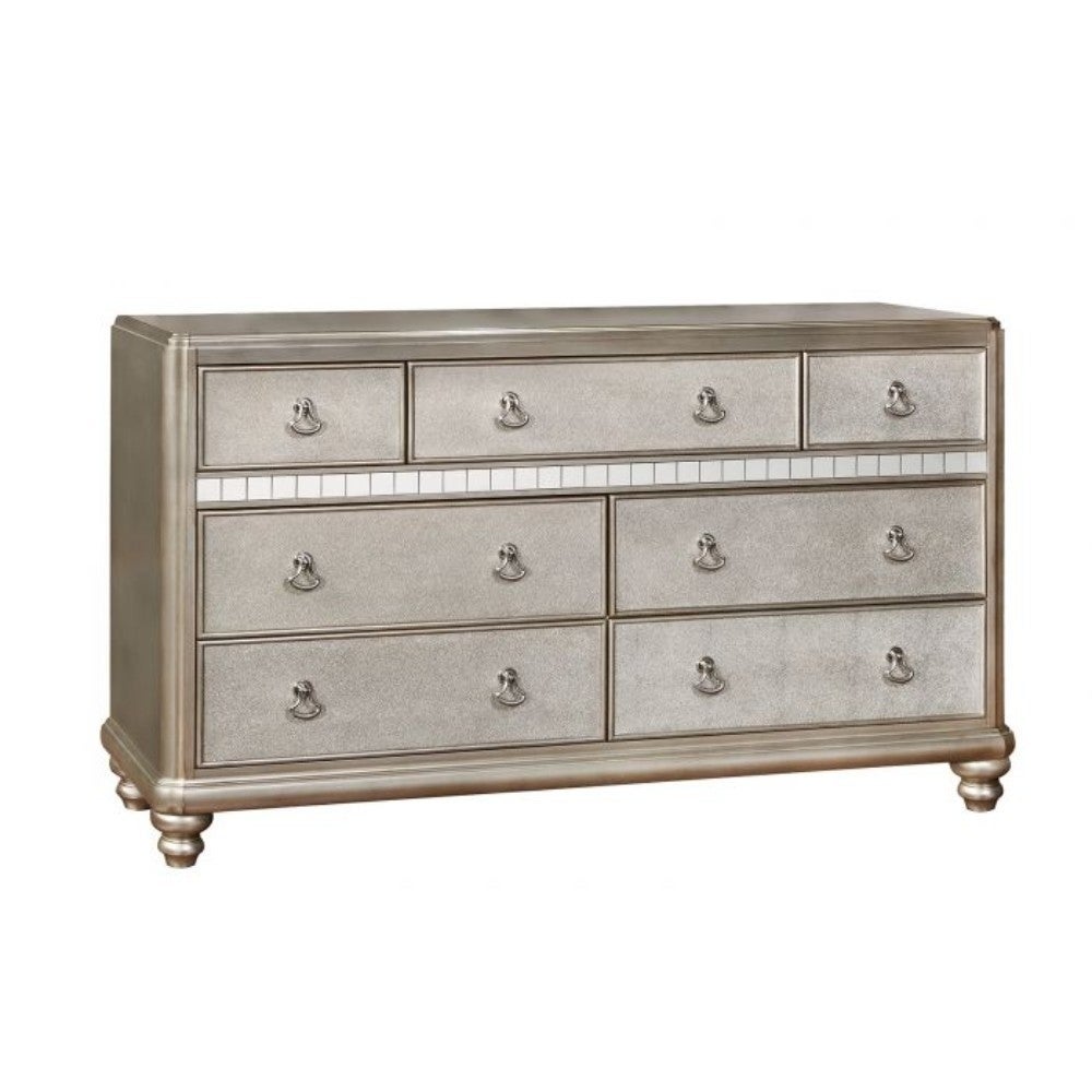 Wooden Dresser with Seven Drawers and Turned Legs， Silver - - 25710899 - Mycitystee