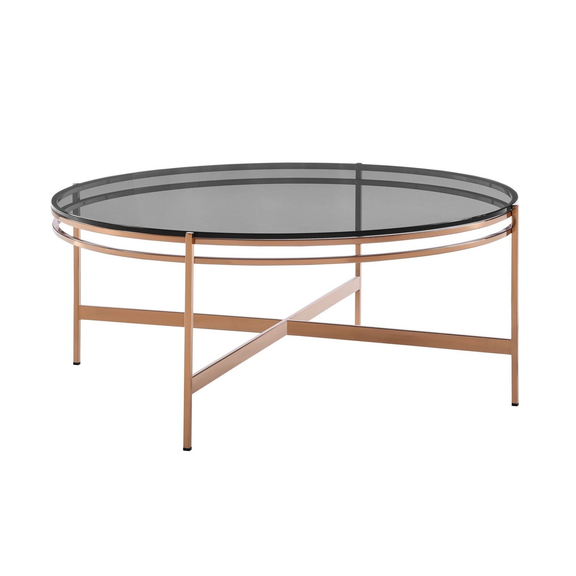 Cid 35 Inch Modern Coffee Table， Black Smoked Glass Top， Rose Gold Legs - Mycitystee