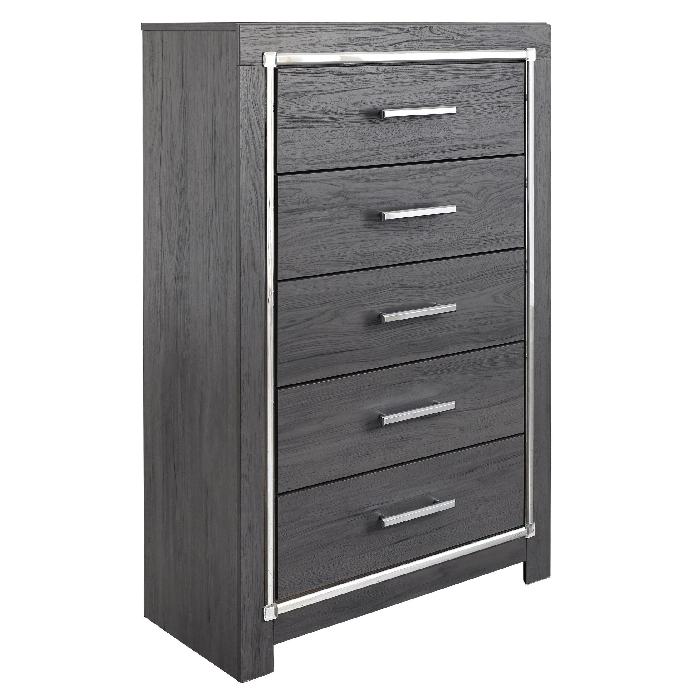 5 Drawer Wooden Chest with Metal Bar Handles， Gray - - 30977707 - Mycitystee