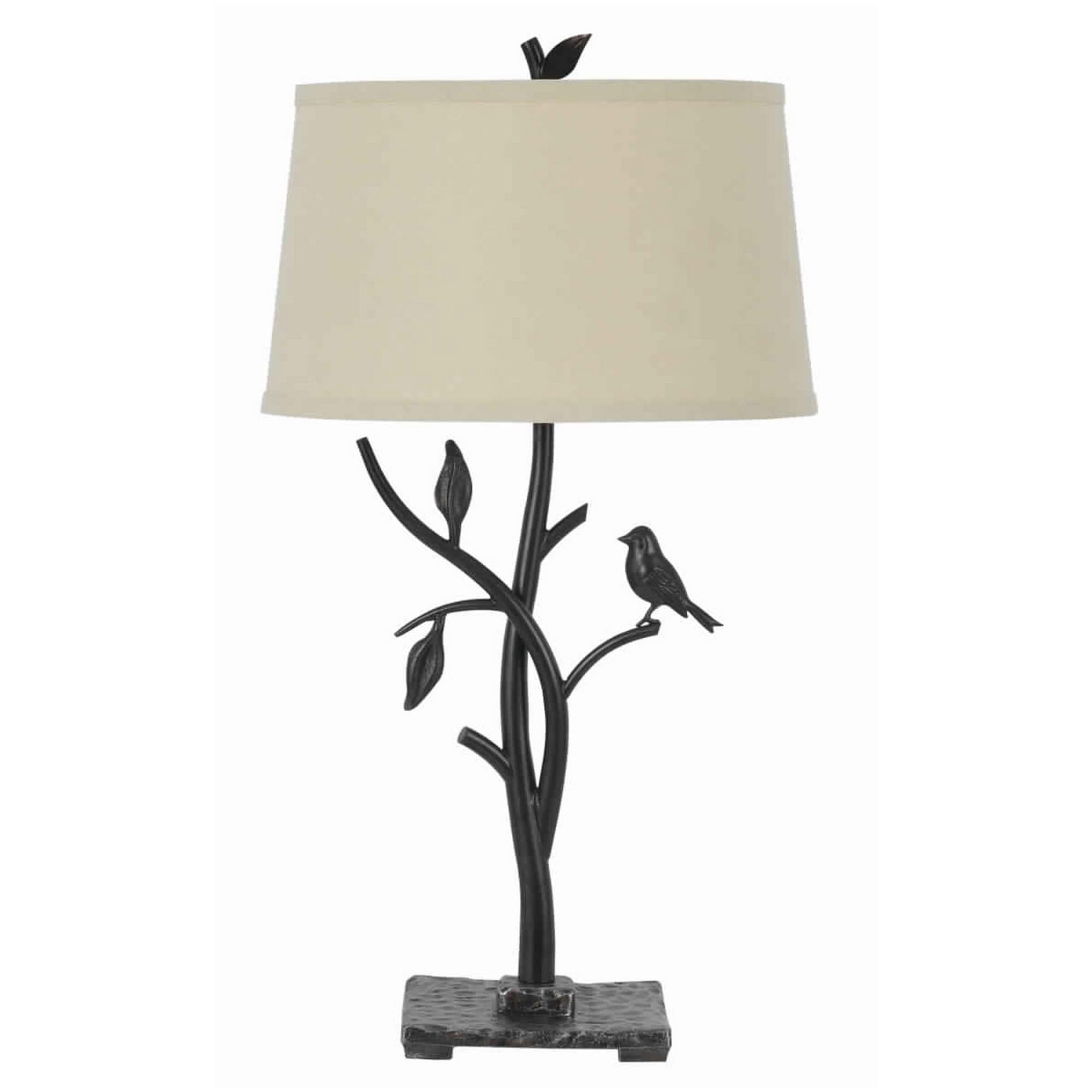 Metal Tree and Bird Body Table Lamp with Tapered Shade， Black and Beige - Mycitystee