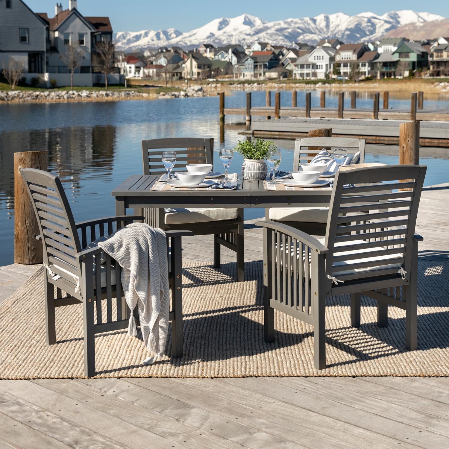 Ultimate Patio Horizon Way 5 Piece Acacia Patio Dining Set W/ 60 X 32 Inch Rectangular Table - Mycitystee