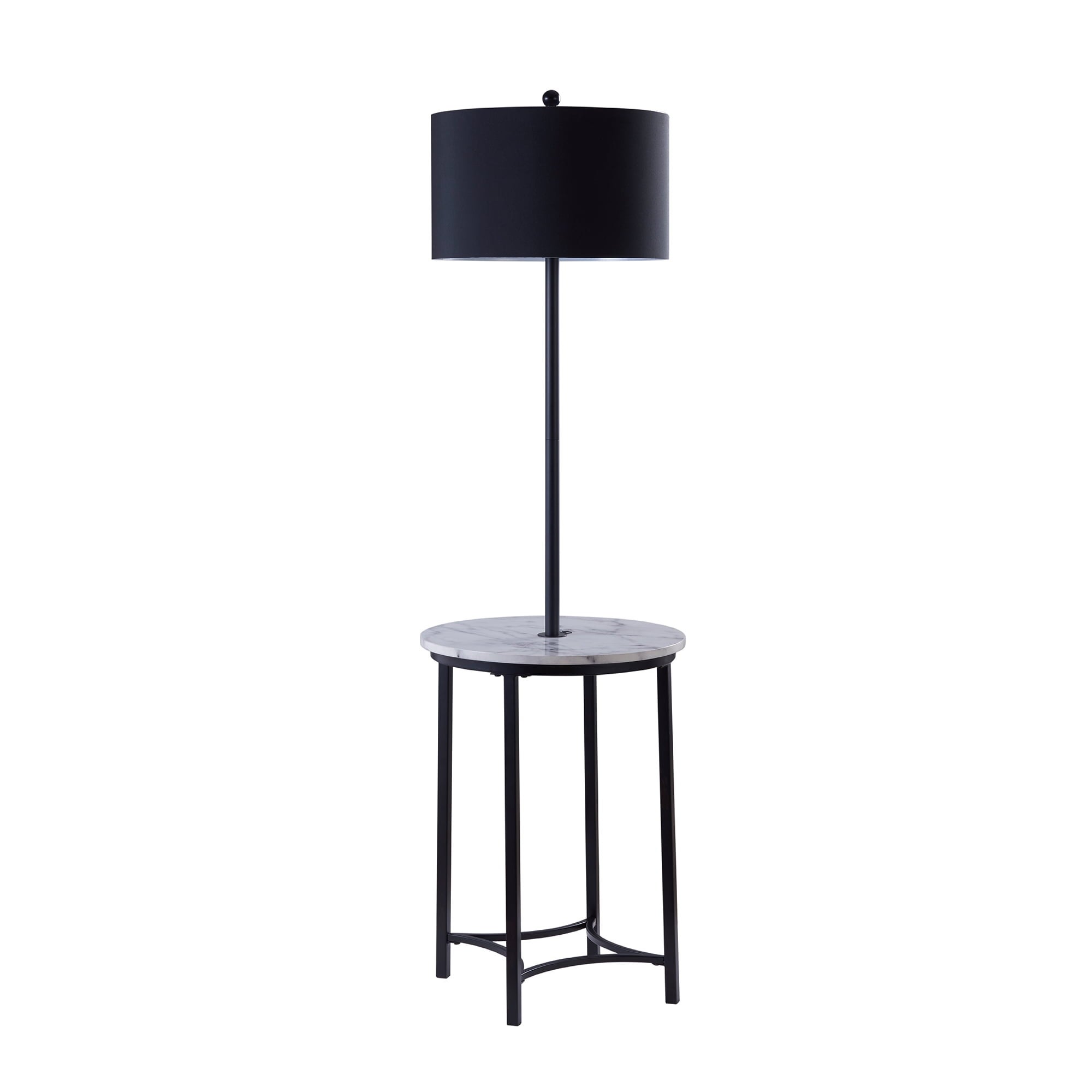 Shenna Side Table with Built-in Lamp and USB Port， in Black/Marble Color - Mycitystee