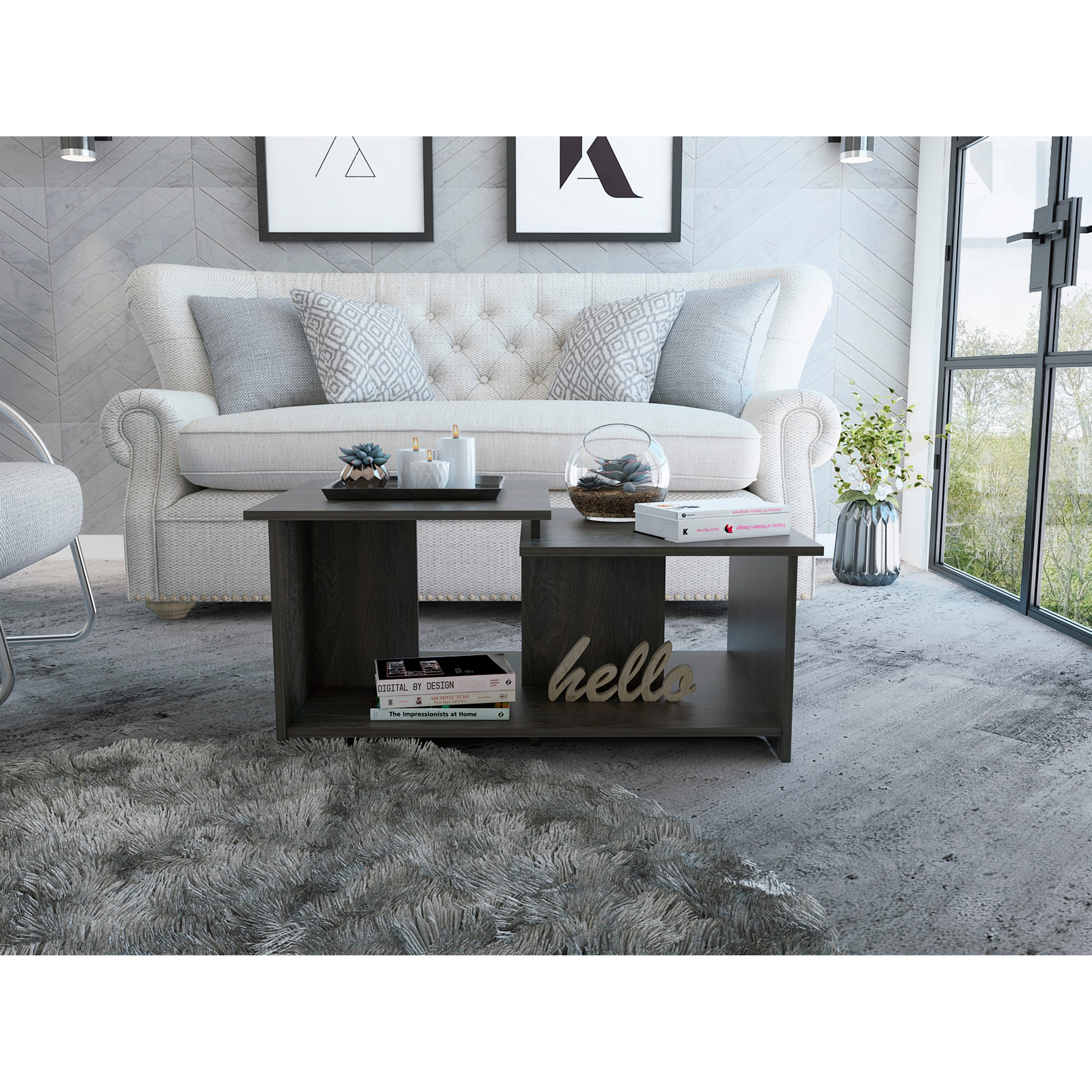 Minimalist Style Coffee Table with Lower Open Shelf for iving Room， Home， Office -Espresso， Easy Assemble - Mycitystee