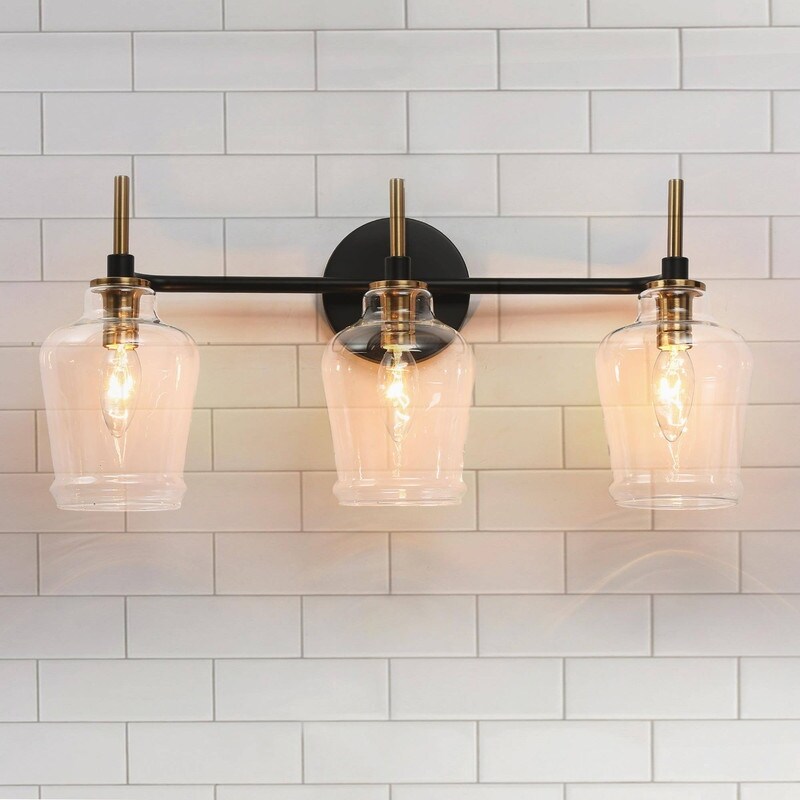 Modern Black Gold 3-Light Bathroom Vanity Lights Jar Glass Wall Sconces - L20.5 x W6.5