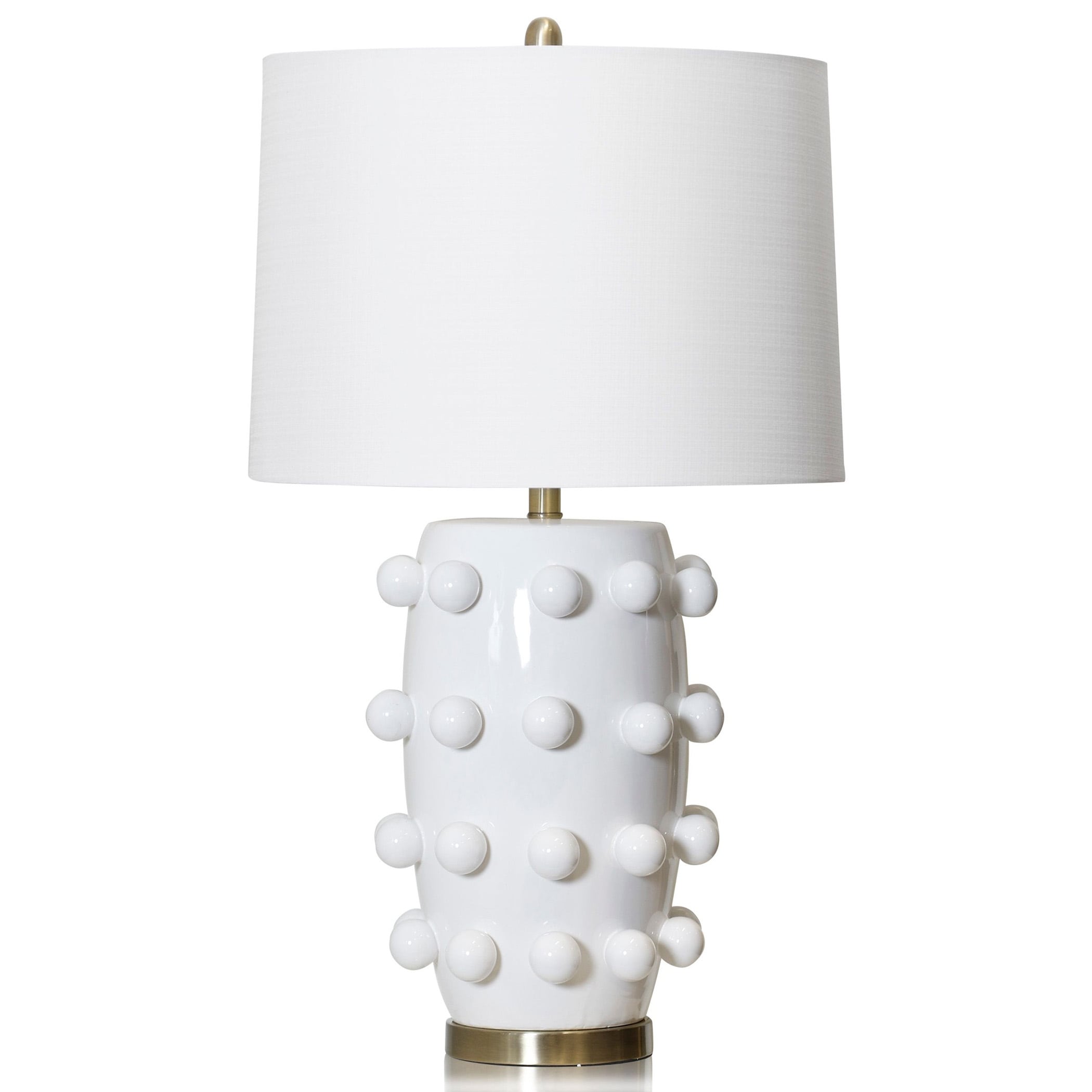 Marni Ceramic Table Lamp - White Finish， Brass Base - White Hardback Shade - Mycitystee