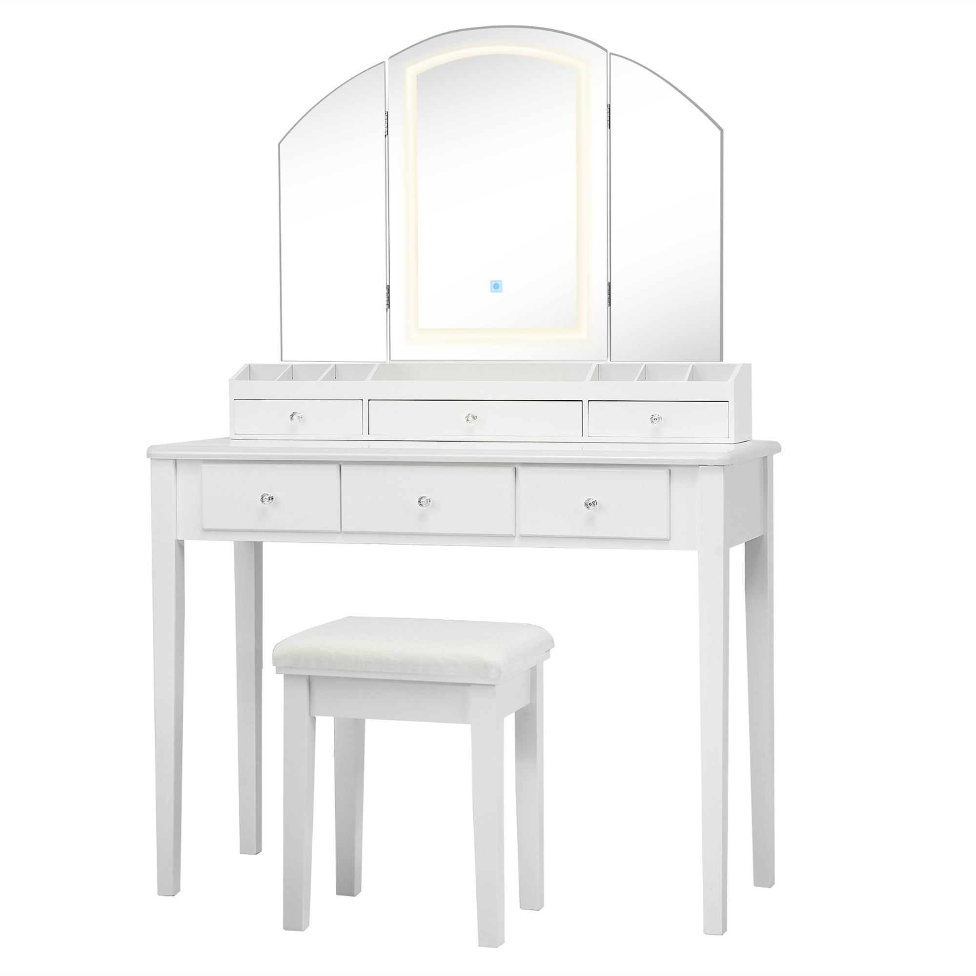 Vanity Table Stool Set Large Tri-folding Lighted Mirror 6 Drawer - - 34853960 - Mycitystee