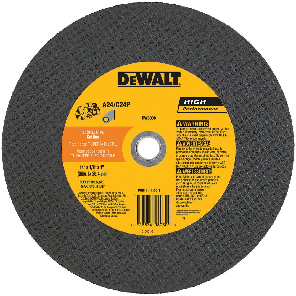 DEWALT 14 In. x 1 In. Ductile Cut Off Wheel DW8030 from DEWALT - Mycitystee