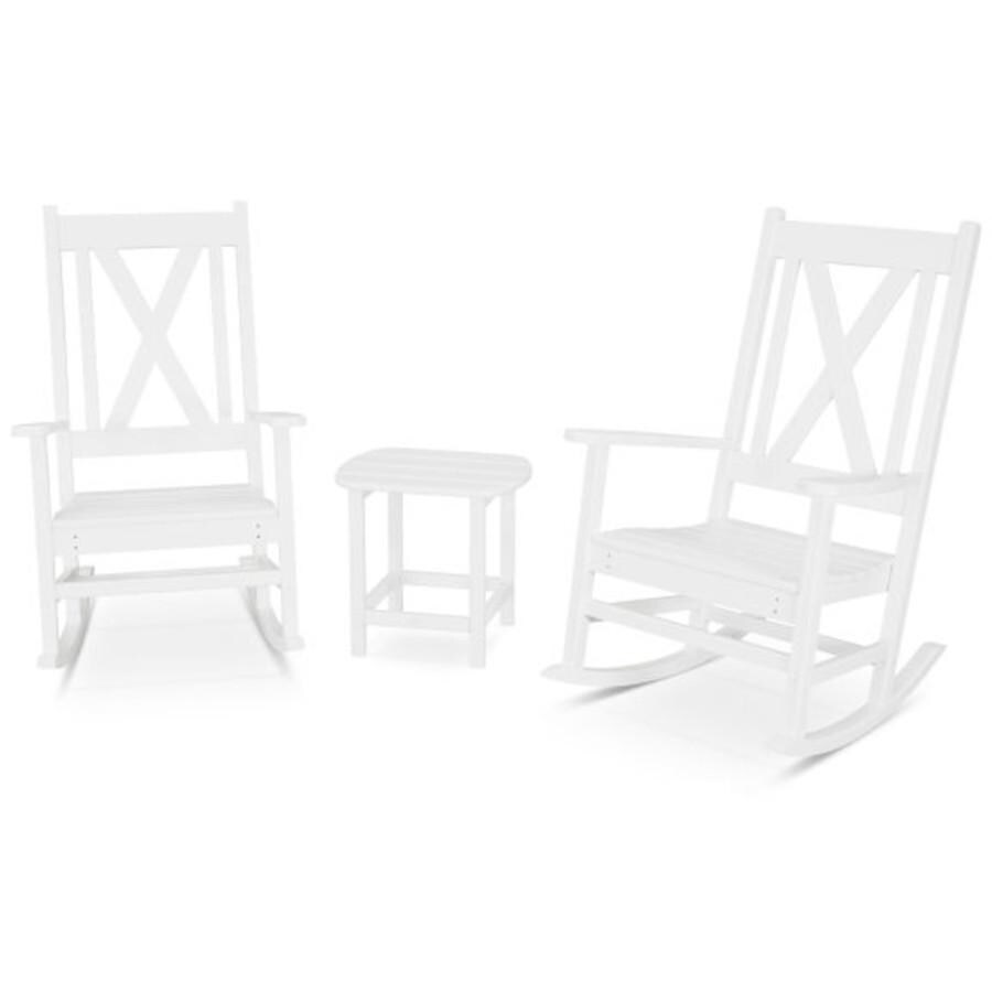 POLYWOOD Braxton 3-Piece Porch Rocking Chair Set in White - Mycitystee