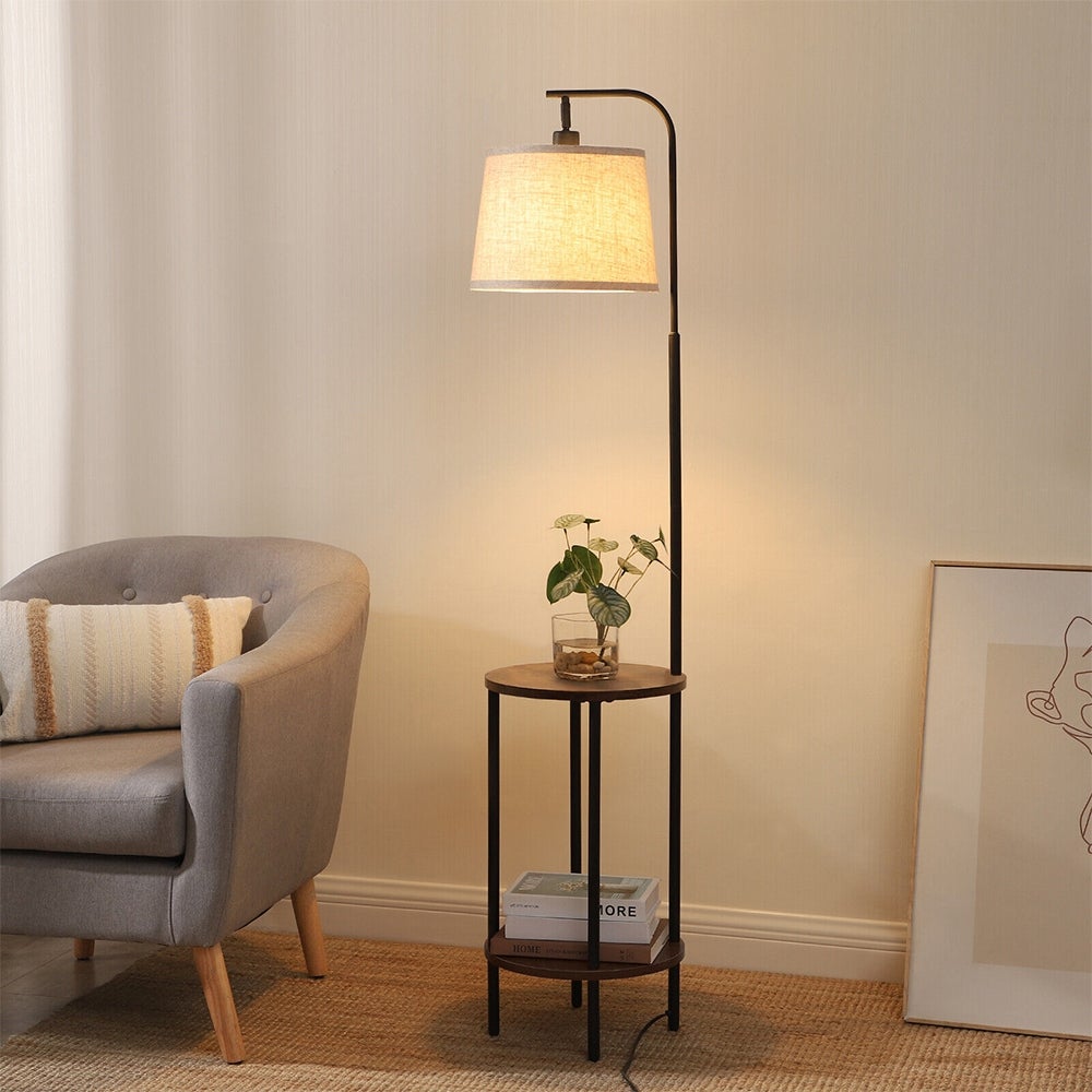 Floor Lamp with Table Farmhouse Wooden End Side Table Floor Lamp - 1 - Mycitystee