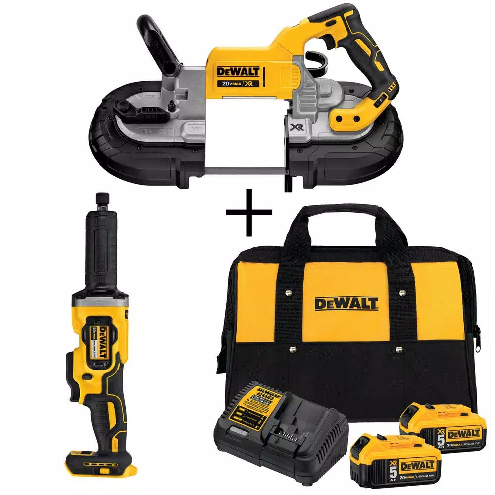 DEWALT 20-Volt MAX XR Cordless Brushless Deep Cut Band Saw with 1-1/2 in. Die Grinder and (2) 20-Volt Batteries 5.0Ah and#8211; XDC Depot - Mycitystee