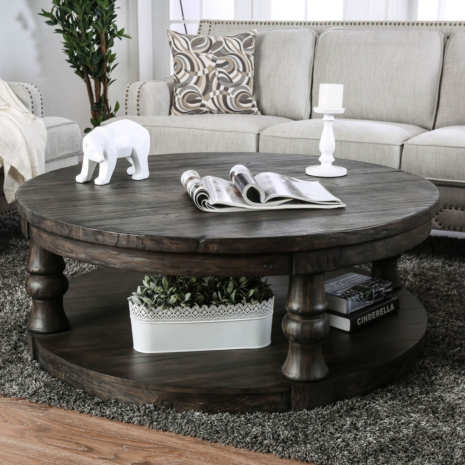 Wooden Round Coffee Table With Open Shelf - Mycitystee