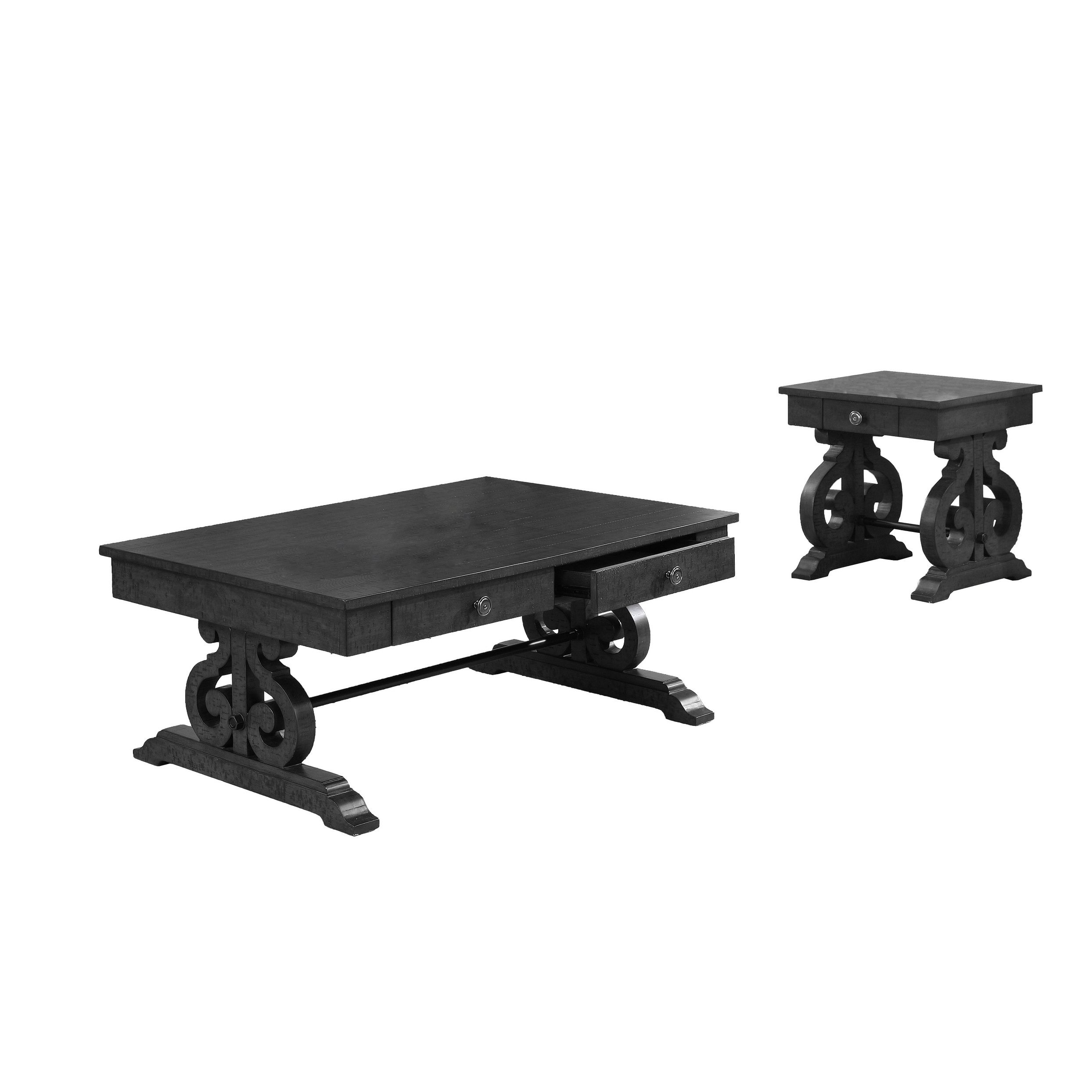 Best Quality Furniture 2-Piece Dark Grey Coffee Table Set - Coffee Table + End Table - Mycitystee