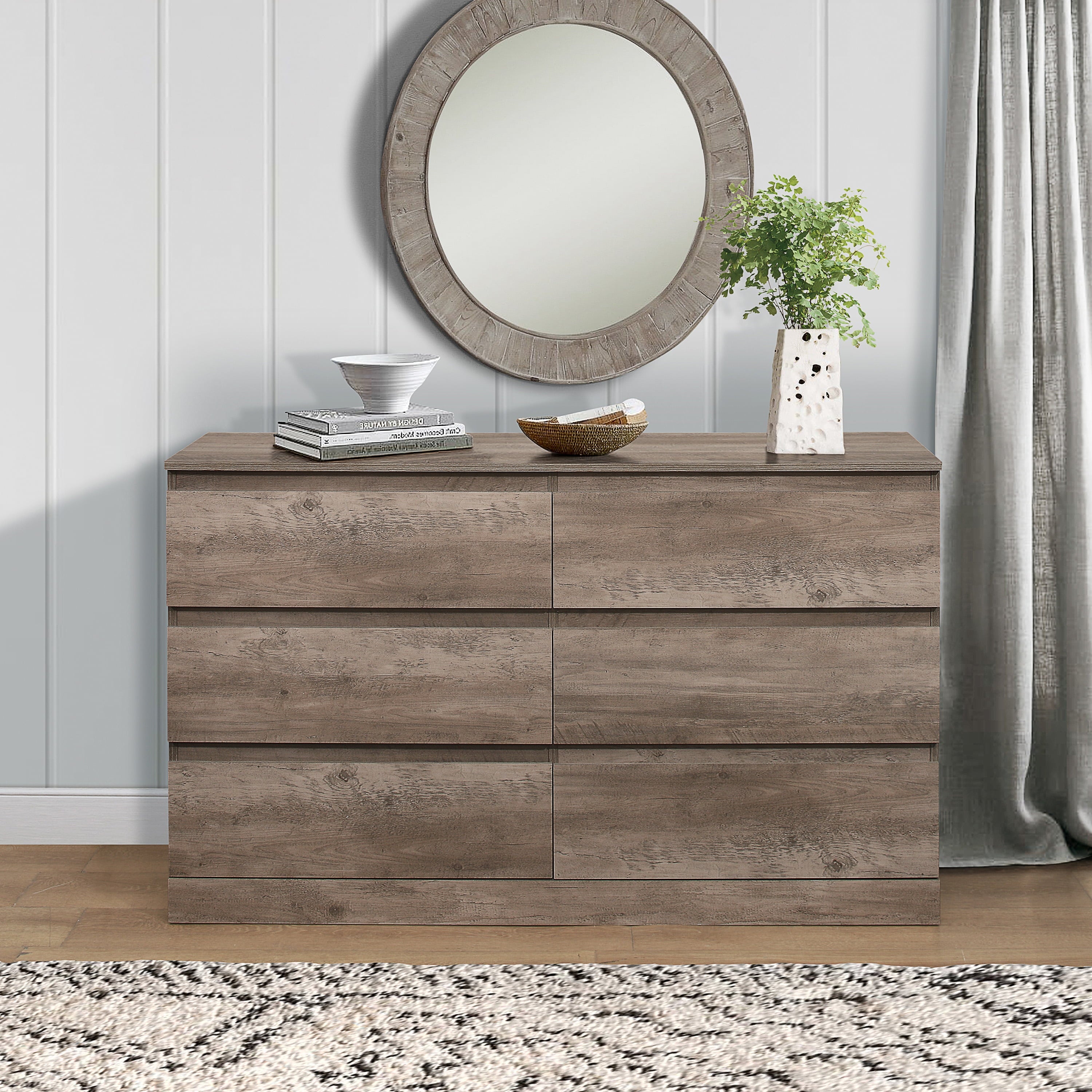 Brindle 6-Drawer Horizontal Dresser， Gray Oak Finish - - 37236389 - Mycitystee