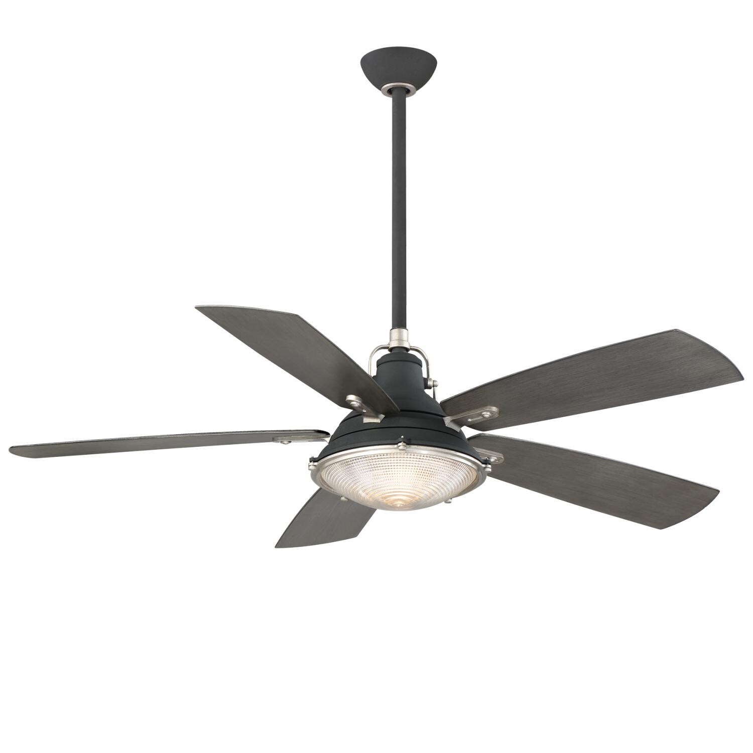 Minka-Aire Groton 56-Inch 5-Blade LED Ceiling Fan in Sand Black and Weathered Steel Finish W/ Charcoal Driftwood Blades and Clear Fresnel Lens - Mycitystee