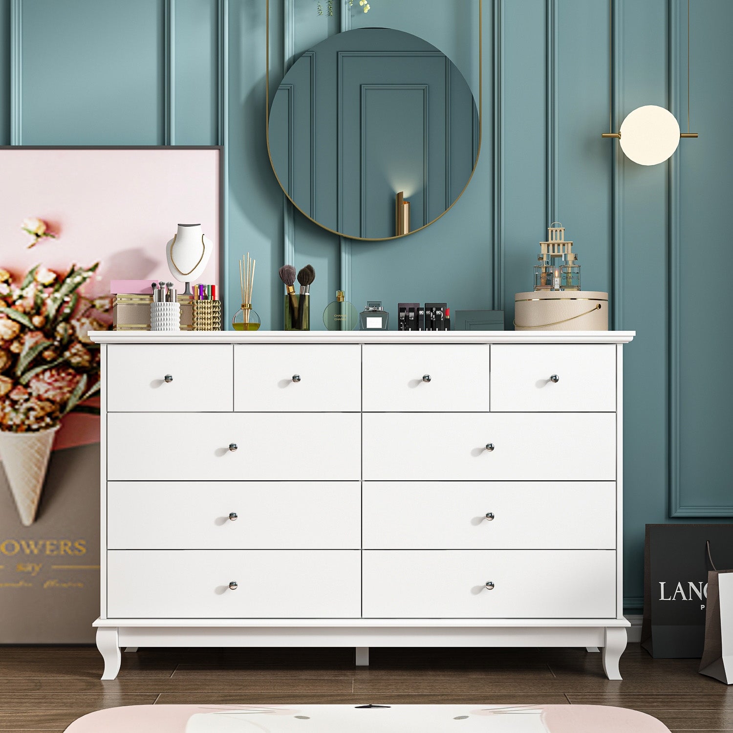 FAMAPY 10 Drawer Double Dresser for Bedroom White Dresser Wide Storage - - 36239389 - Mycitystee