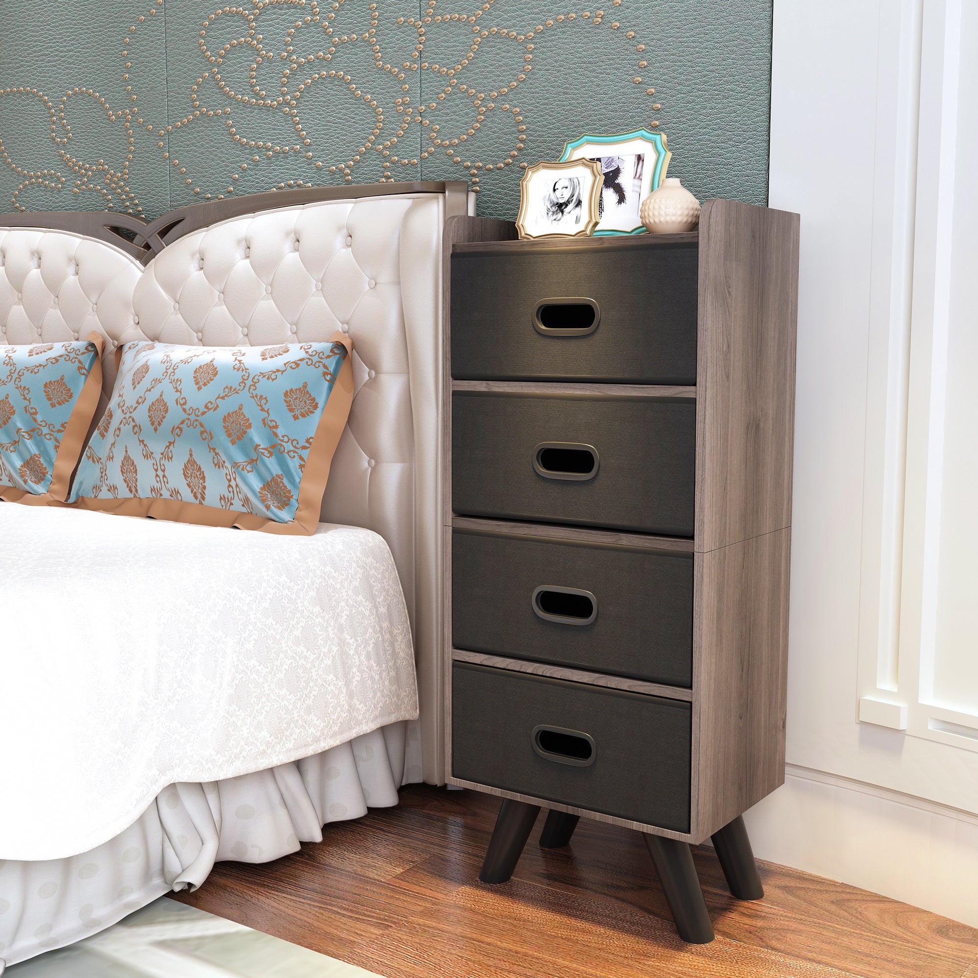 4 Drawer Fabric Dresser Storage Tower; 4-Tier Wide Drawer Dresser; Fabric Storage Tower with Handrail and Removable Drawers - - 37776883 - Mycitystee