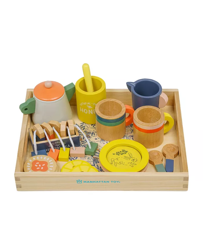 Manhattan Toy Company Flora Fauna Toddler， Kids Pretend Play Wooden Tea Set， 23 Piece - Mycitystee