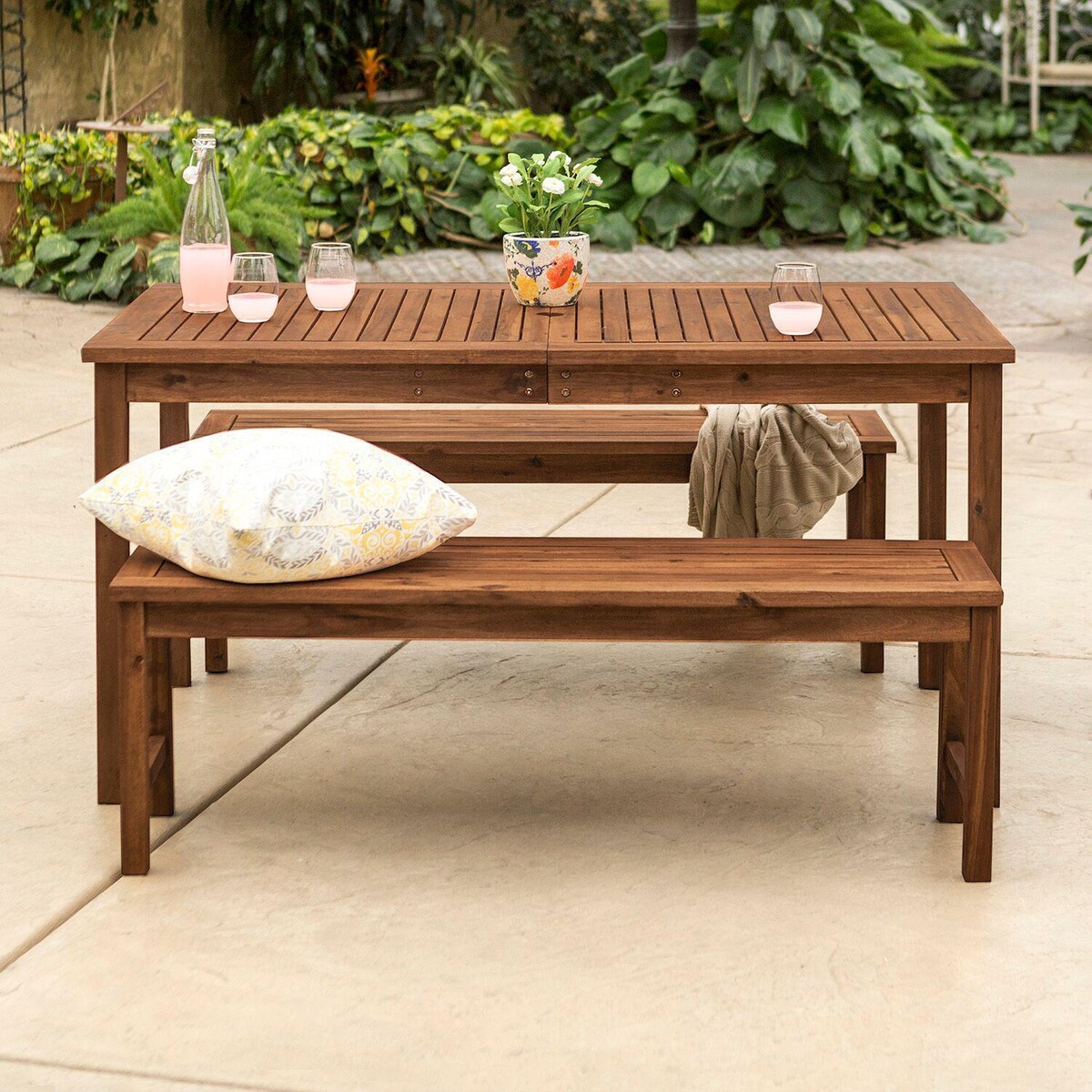 Ultimate Patio Horizon Way 3 Piece Dark Brown Acacia Patio Dining Set W/ 60 X 34 Inch Rectangular Table - Mycitystee