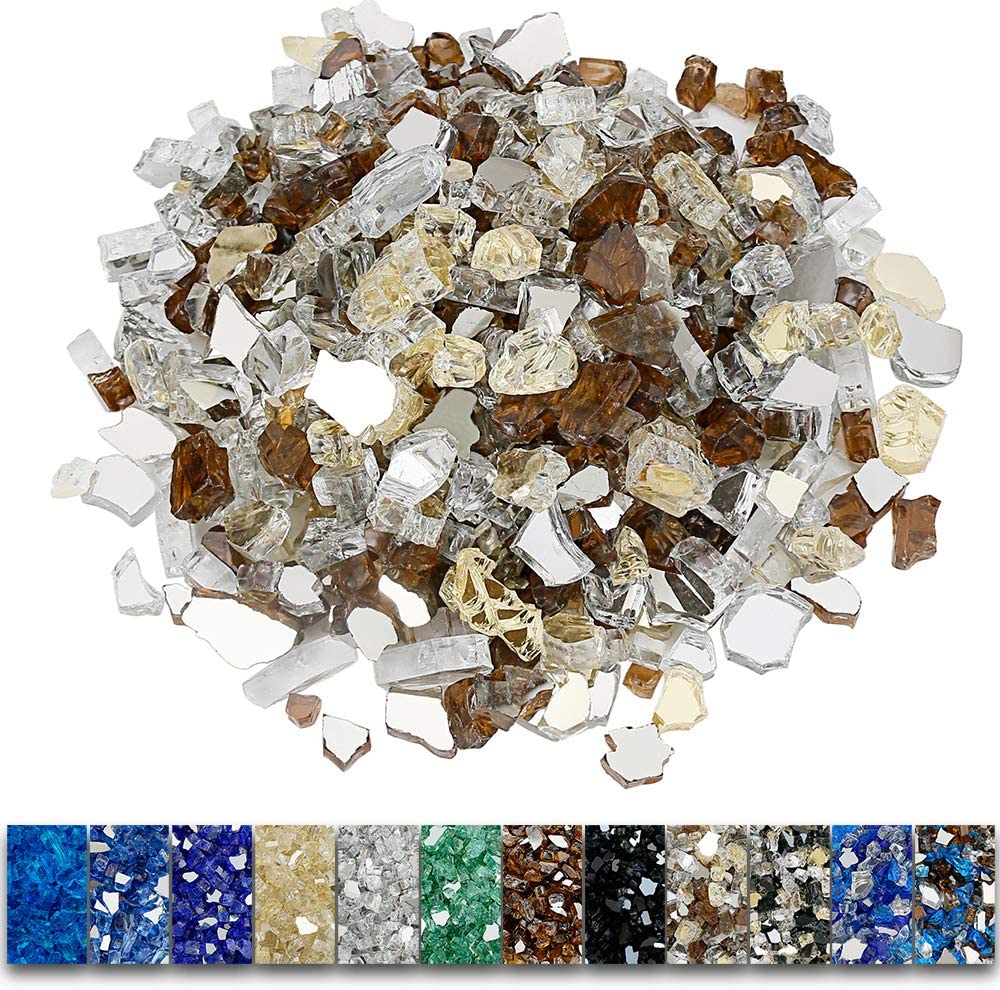 10 LBS 1/2'' Fire Glass White Gold Copper Reflective Tempered Fire Rocks for Fire Pits, Fireplace and Fire Bowl - Mycitystee