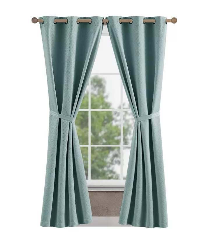 Jessica Simpson Faye Textured Blackout Grommet Window Curtain Panel Pair with Tiebacks Collection - Mycitystee