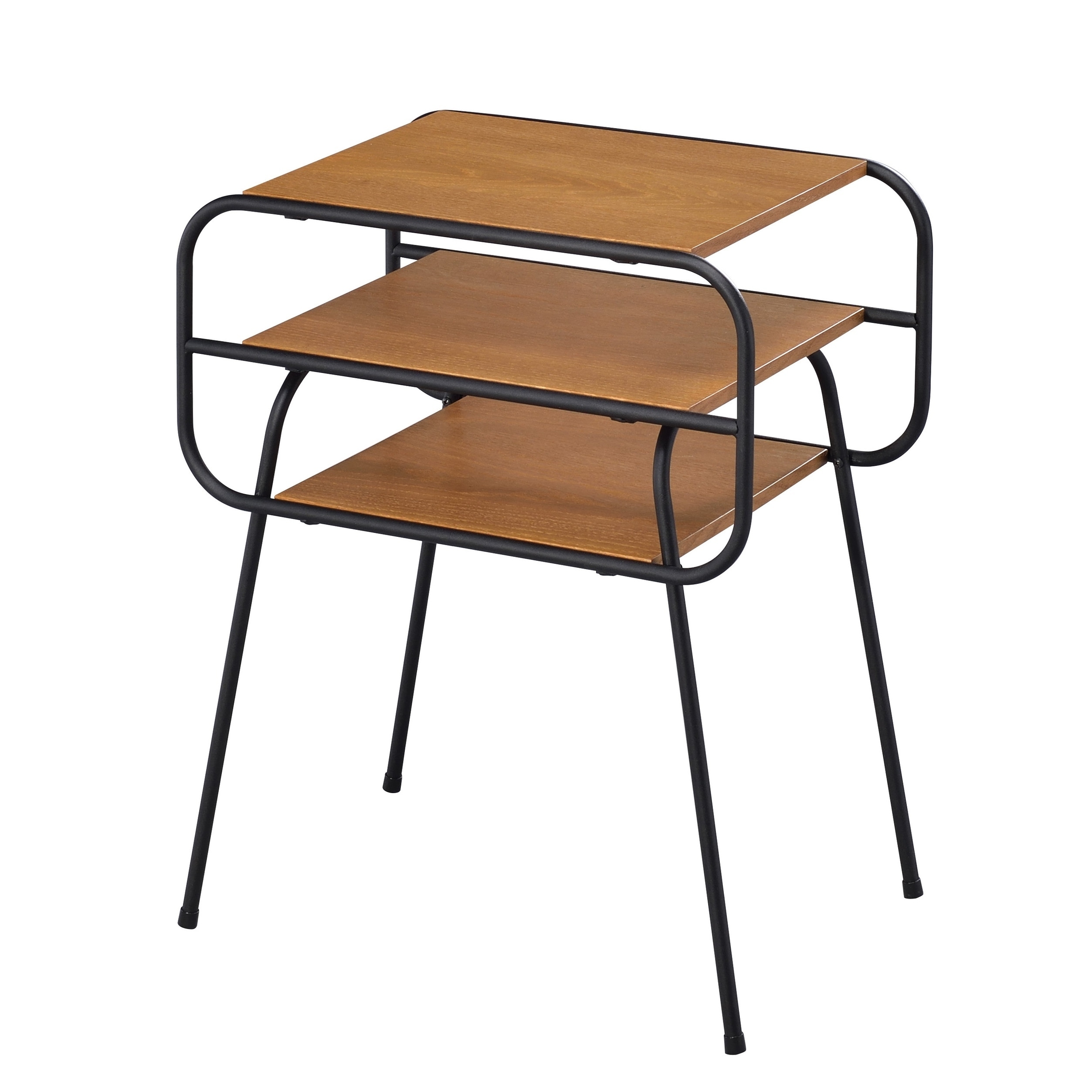 Metal and Wooden End Table with 2 Bottom Shelves， Brown and Black - Mycitystee