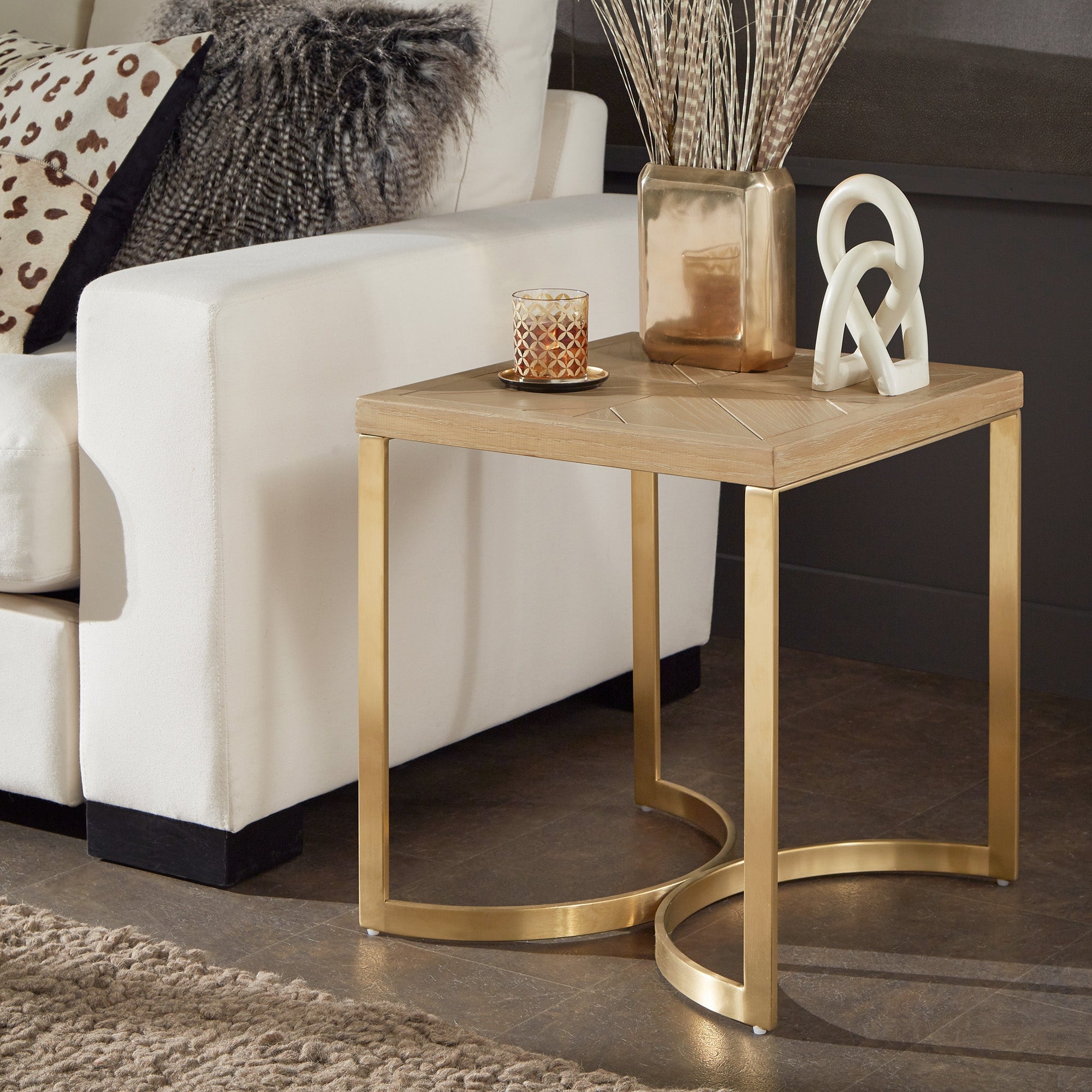 Minato Natural Finish and Gold End Table by iNSPIRE Q Bold - Mycitystee