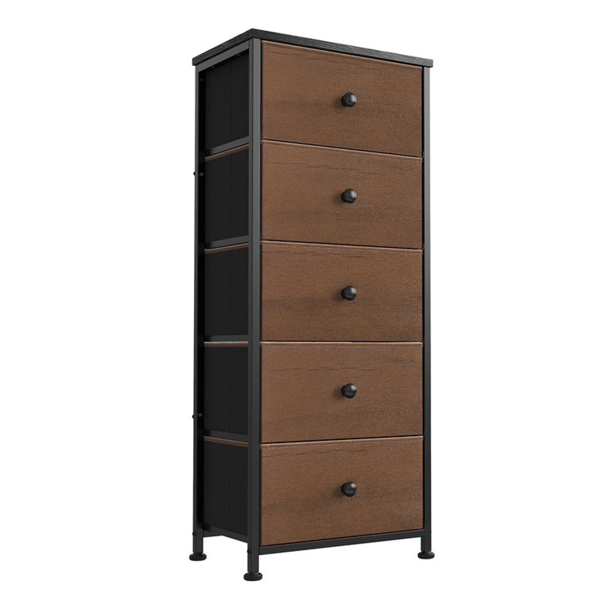 REAHOME Vertical Narrow Metal Tower Dresser w/ 5 Fabric Drawer Bins， Espresso - - 36821063 - Mycitystee