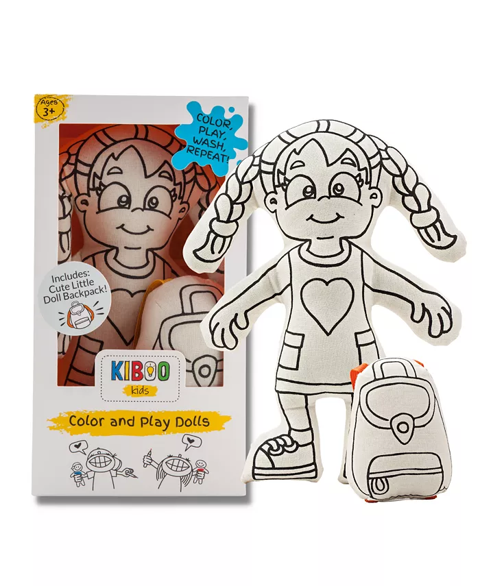 Kiboo Kids Doll and Mini Doll Backpack for Coloring - Girl with Braids (+markers) - Mycitystee