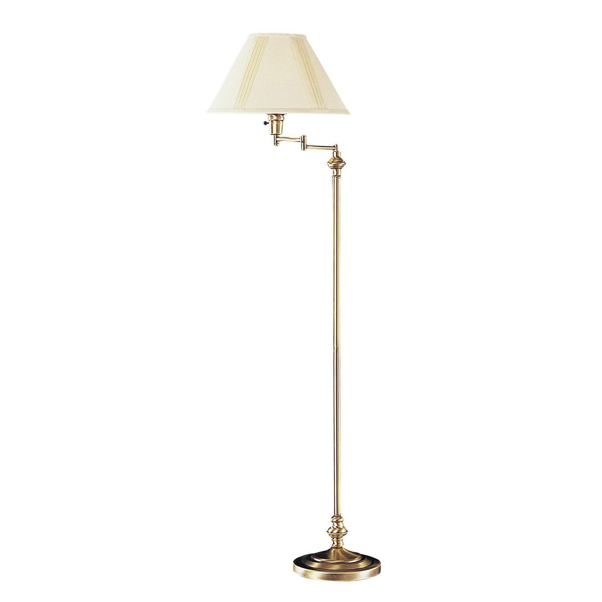 150 Watt Metal Floor Lamp with Swing Arm and Fabric Conical Shade， Gold - Mycitystee