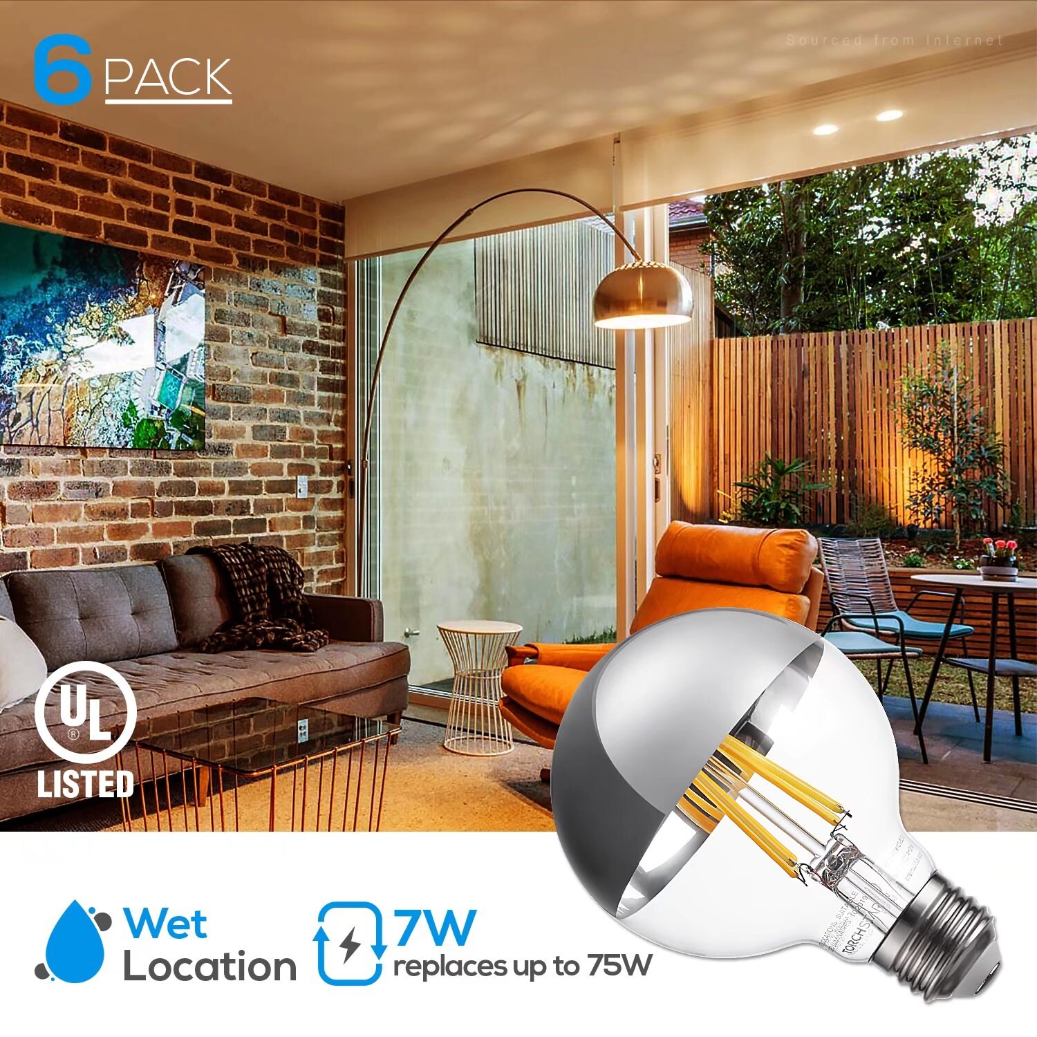 G25 Half Chrome Light Bulb， 7W Dimmable LED， 6 Pack - Warm White - Mycitystee